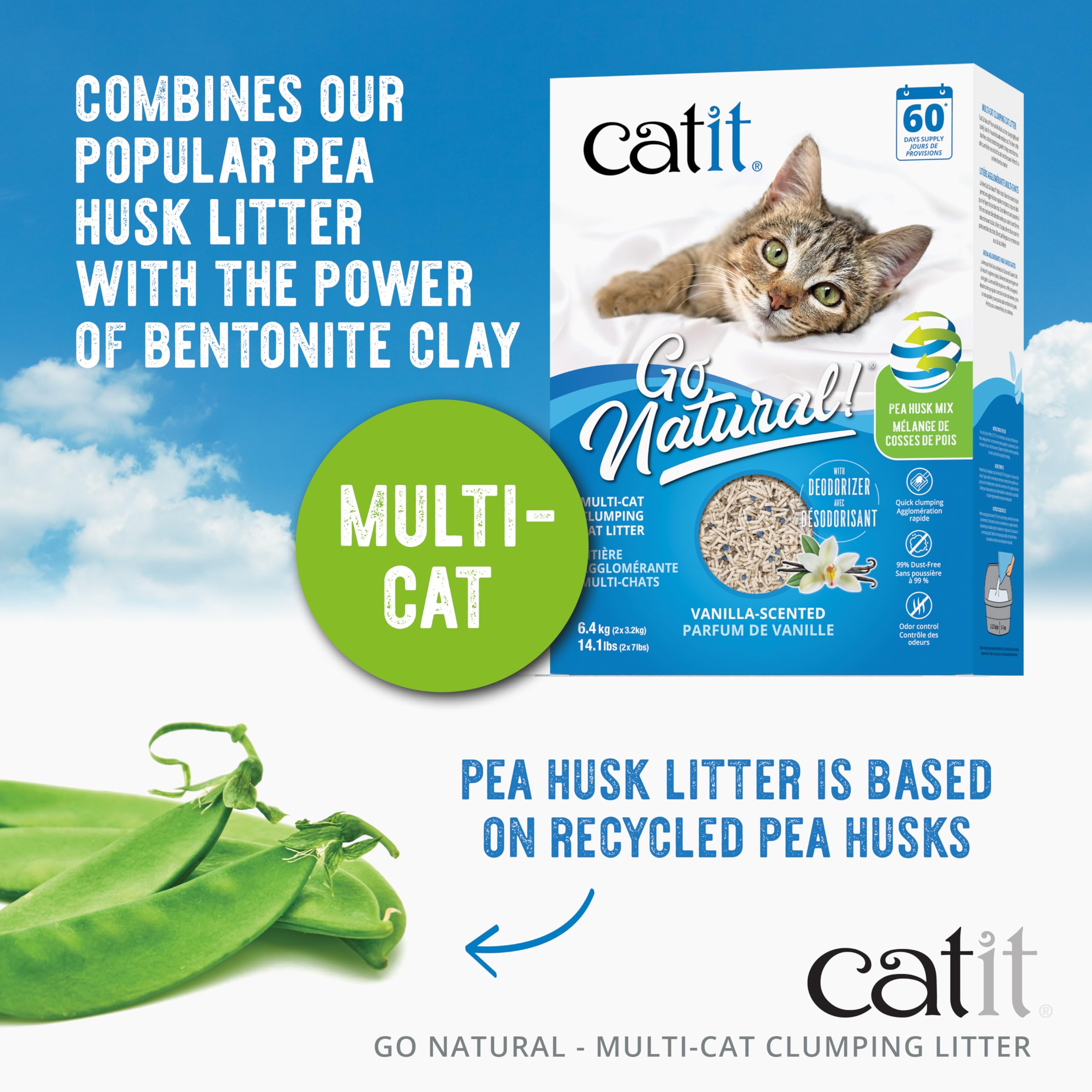 Catit Go Natural Plant-Based Cat Litter, Sustainable And Eco-Friendly, 99% Dust-Free, Low Tracking, High Absorption, Odor Contro
