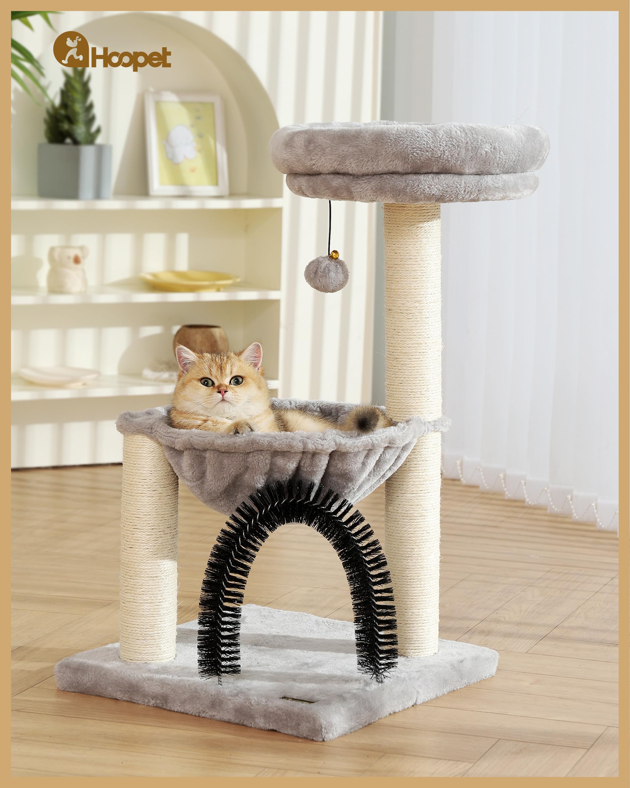 Hoopet 27.8 Inches Tower For Indoor Cats, Multi-Level Cat Tree With Scratching Posts Plush Basket & Perch For Play Rest, Cat Act