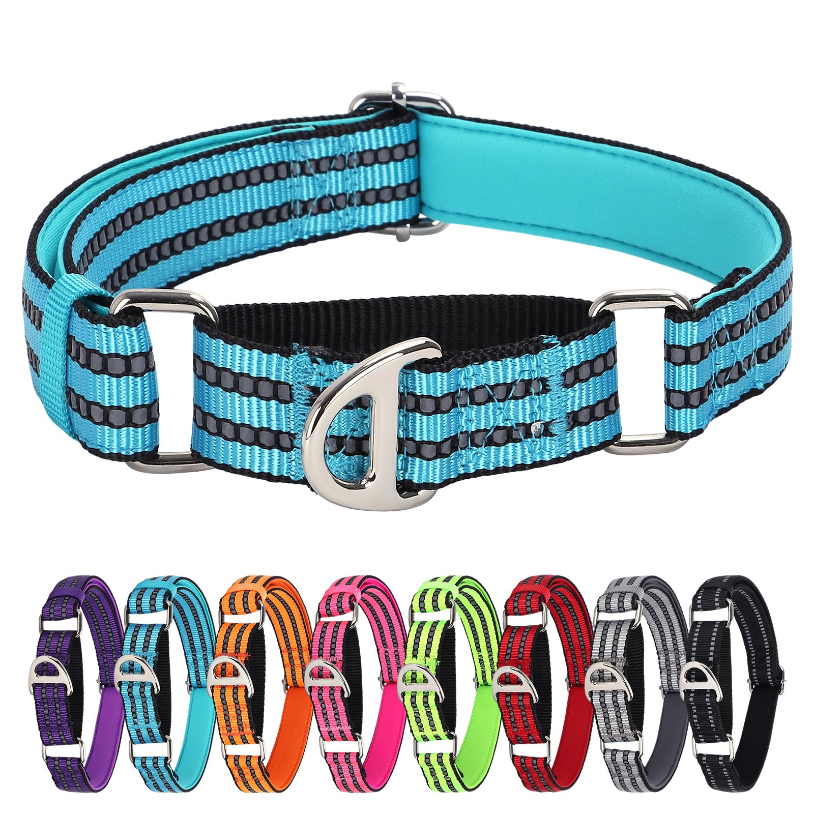 Martingale Dog Collar For Medium Dogs,Reflective Nylon No Pull Choke Collar With Padded Heavy-Duty Metal D-Ring No Buckle For Ni