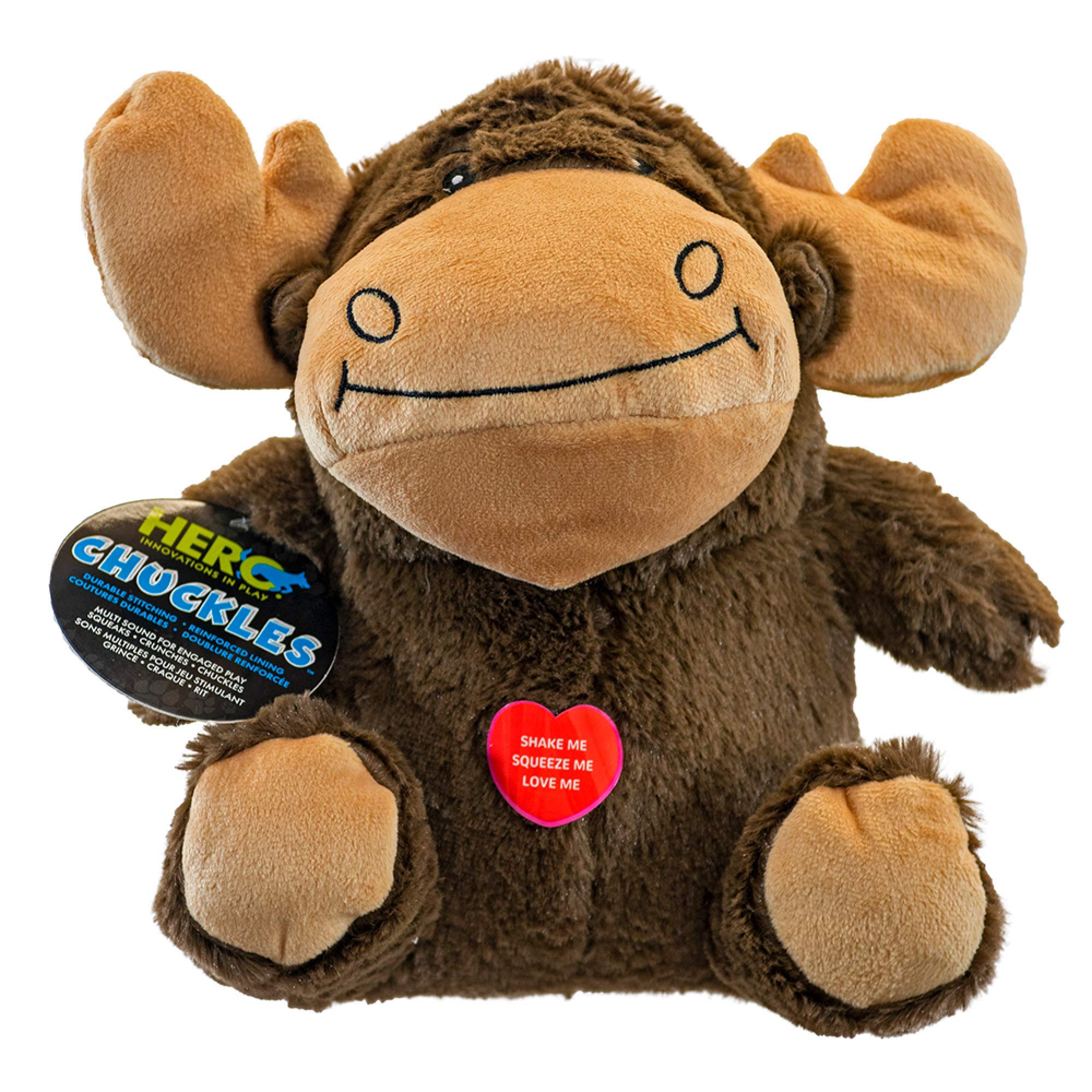 Hero Chuckles Moose, Plush Squeaky Dog Toy, Durable Stuffed Animal With 3 In 1 Squeaker