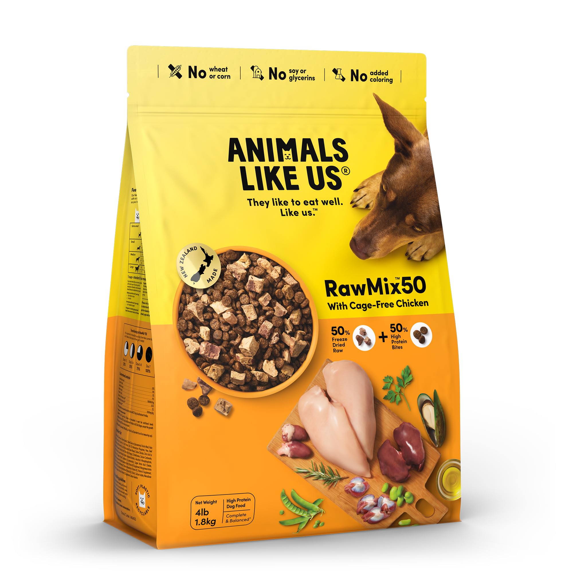 Animals Like Us Raw Freeze Dried Dog Food RawMix50 Premium Cage-Free Chicken Recipe, Protein Rich, Includes Kibble, Non-GMO, No 