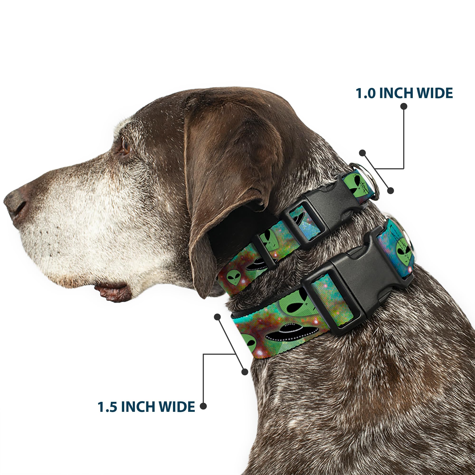 Buckle-Down Pc-W30163-Wl Aliens & Ufo'S Galaxy/Green/Black/White Plastic Clip Collar, Wide Large/18-32'