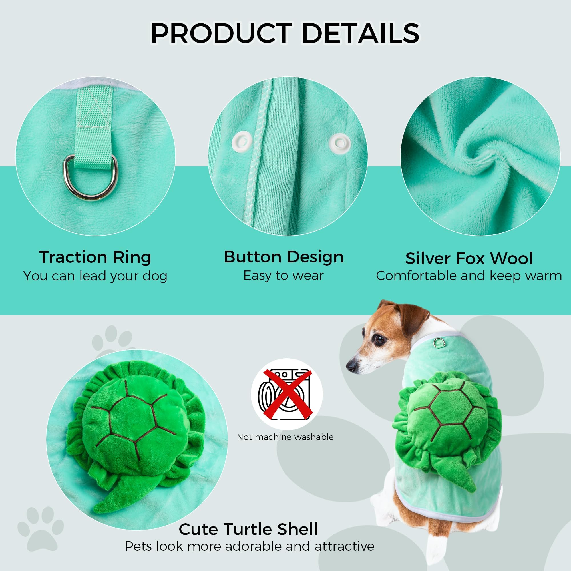 Nacoco Halloween Dog Turtle Costume - Pet Christmas Cosplay Clothes Puppy Funny Winter Warm With D-Ring Soft Coat Outfit Apparel