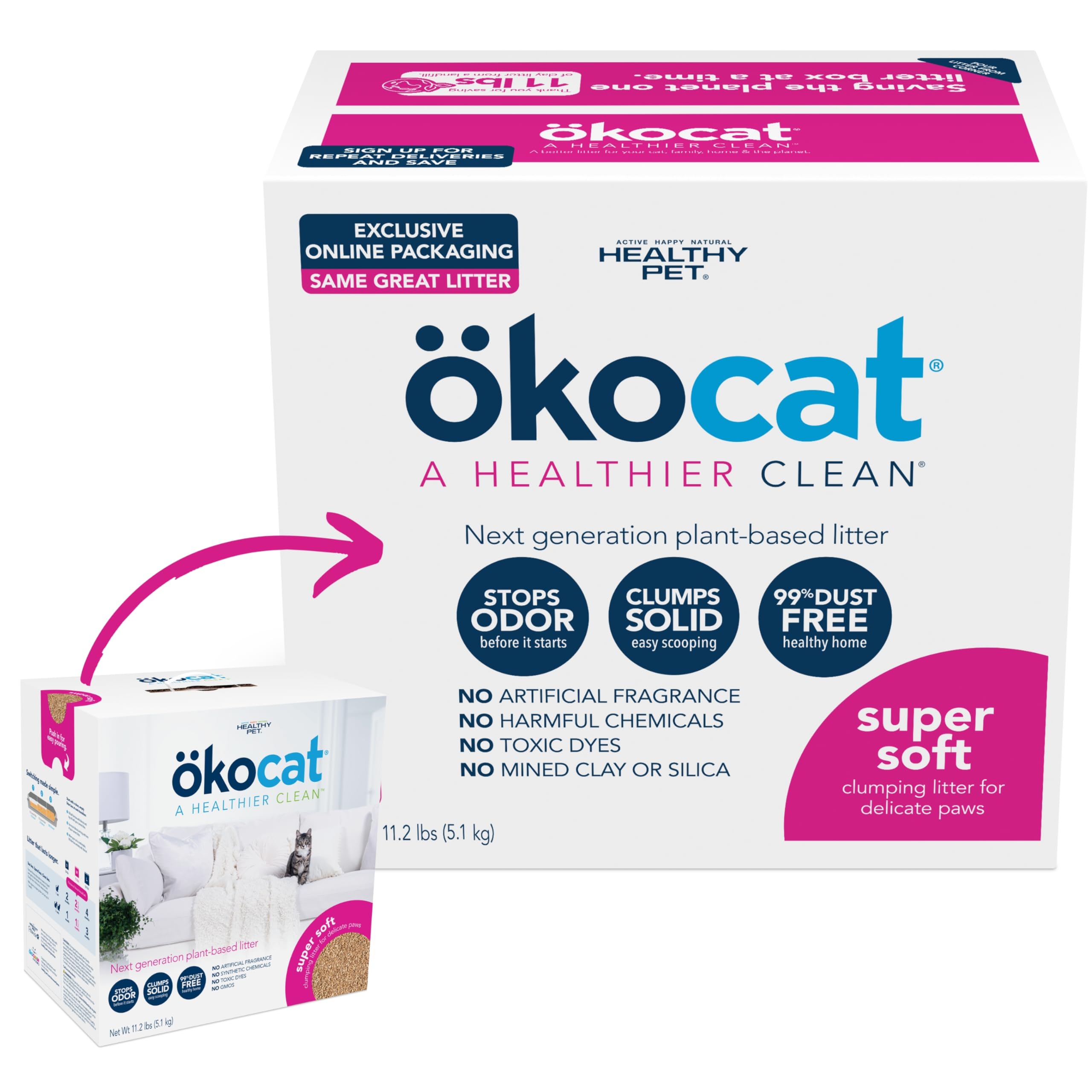 Ökocat Super Soft Wood Clumping Cat Litter, Unscented,11.2 Pounds - Natural Ingredients, Stops Odor, Clumps Solid, 99% Dust Free, Great For All Cats, Sensitive Paws, Kittens