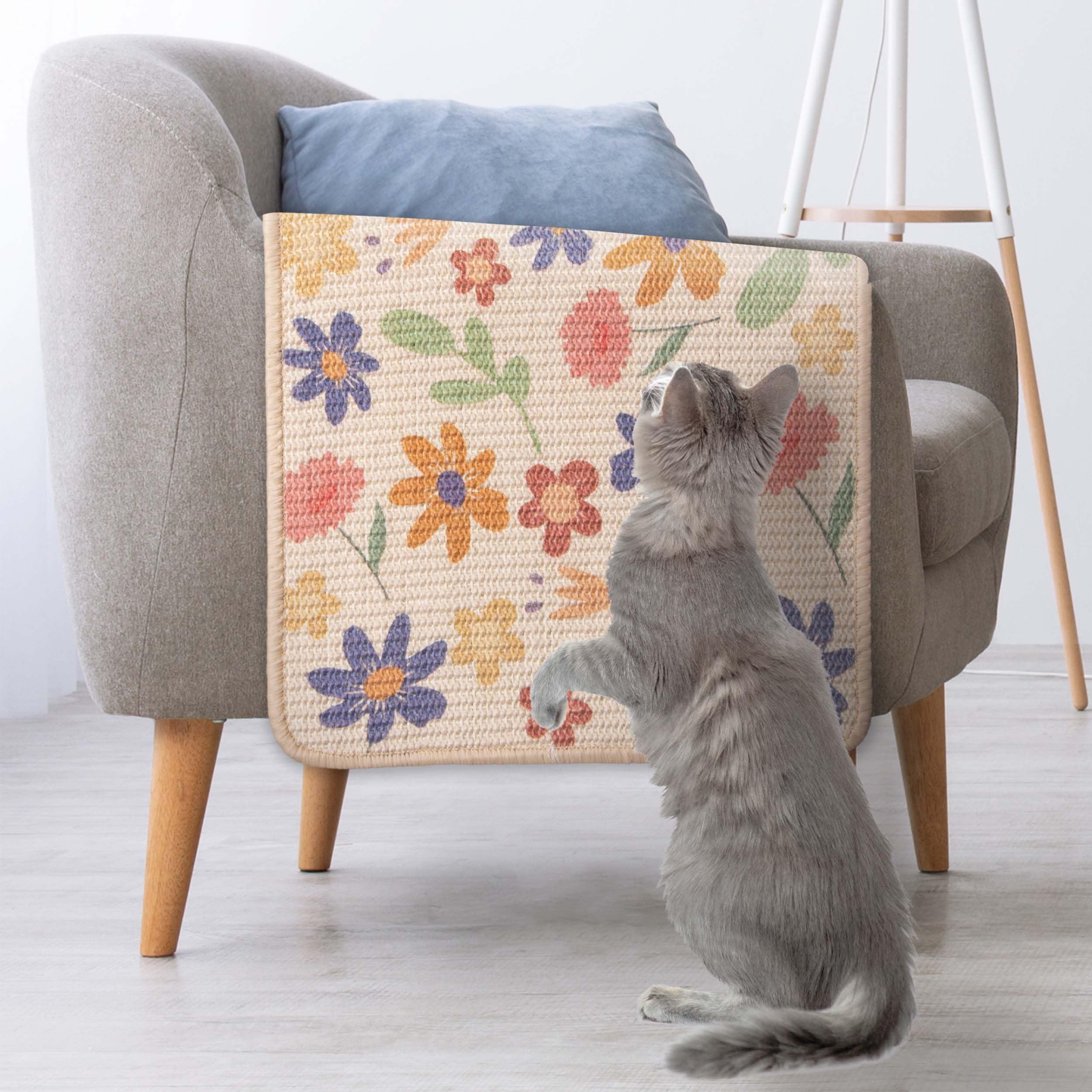 Evomotive Scratchable Sisal Cat Scratcher, [+ Catnip Fish Toy], Wall Scratcher, Couch Protector, Scratching Mat- 24 X 15.8 With