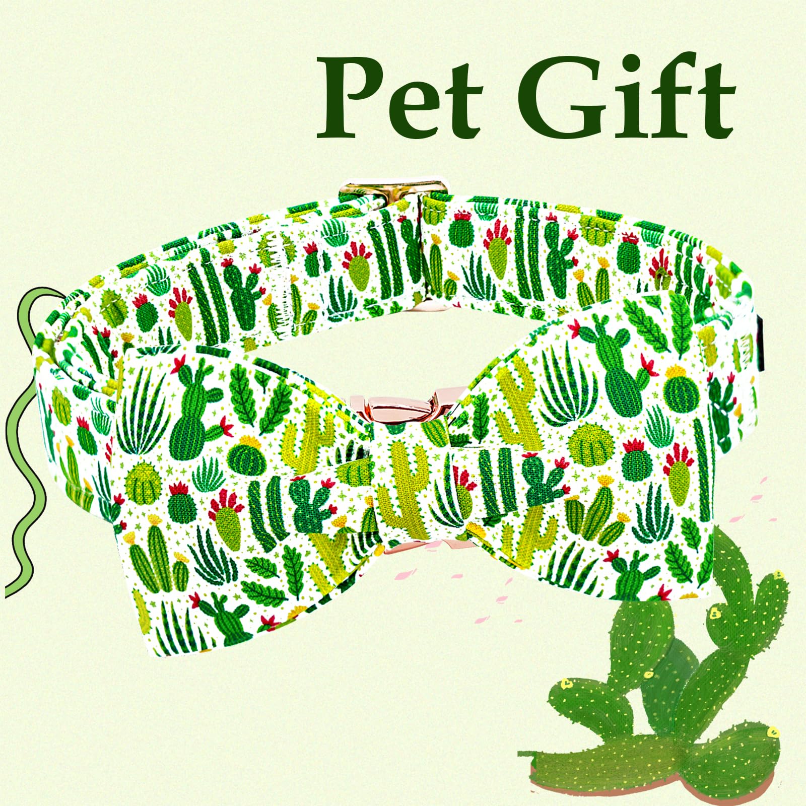 Lionheart Glory Dog Bow Collar Green Cactus Print Collars For X-Large Dogs,Spring Summer Cute Dog Collar With Bowtie Pet Collars