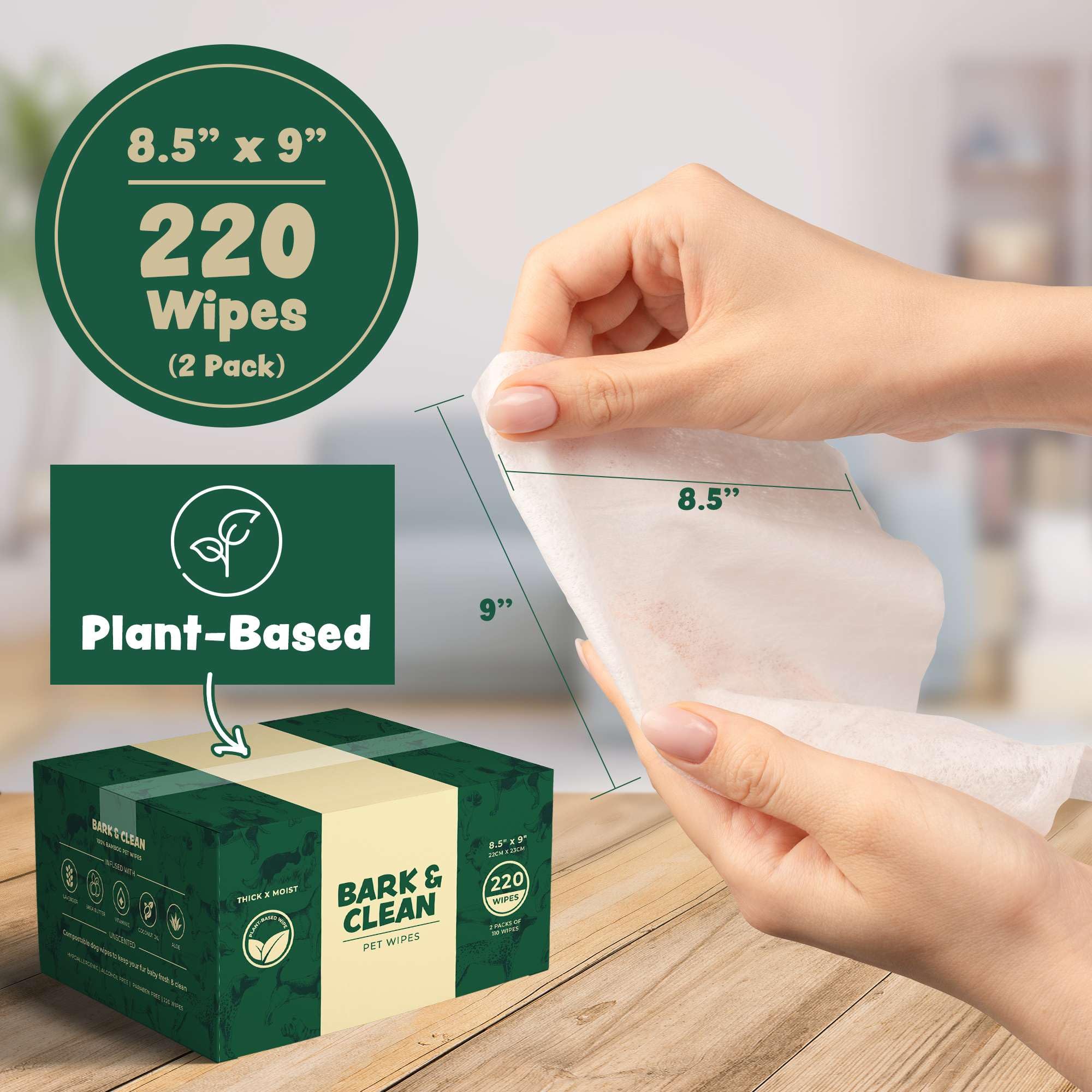 Dog Wipes For Cleaning And Deodorizing - 2 Pack Of 110 8.5'' X 9'' Bamboo Pet Wipes - Compostable, Hypoallergenic Puppy Wipes -