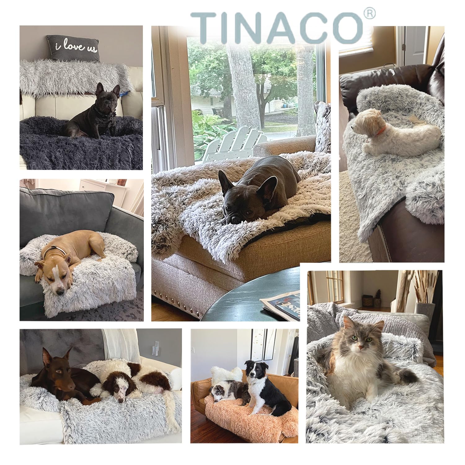 Tinaco Luxurious Calming Dogs/Cats Bed Mats, Washable Removable Couch Cover, Plush Long Fur Mat For Pets, Waterproof Lining, Per