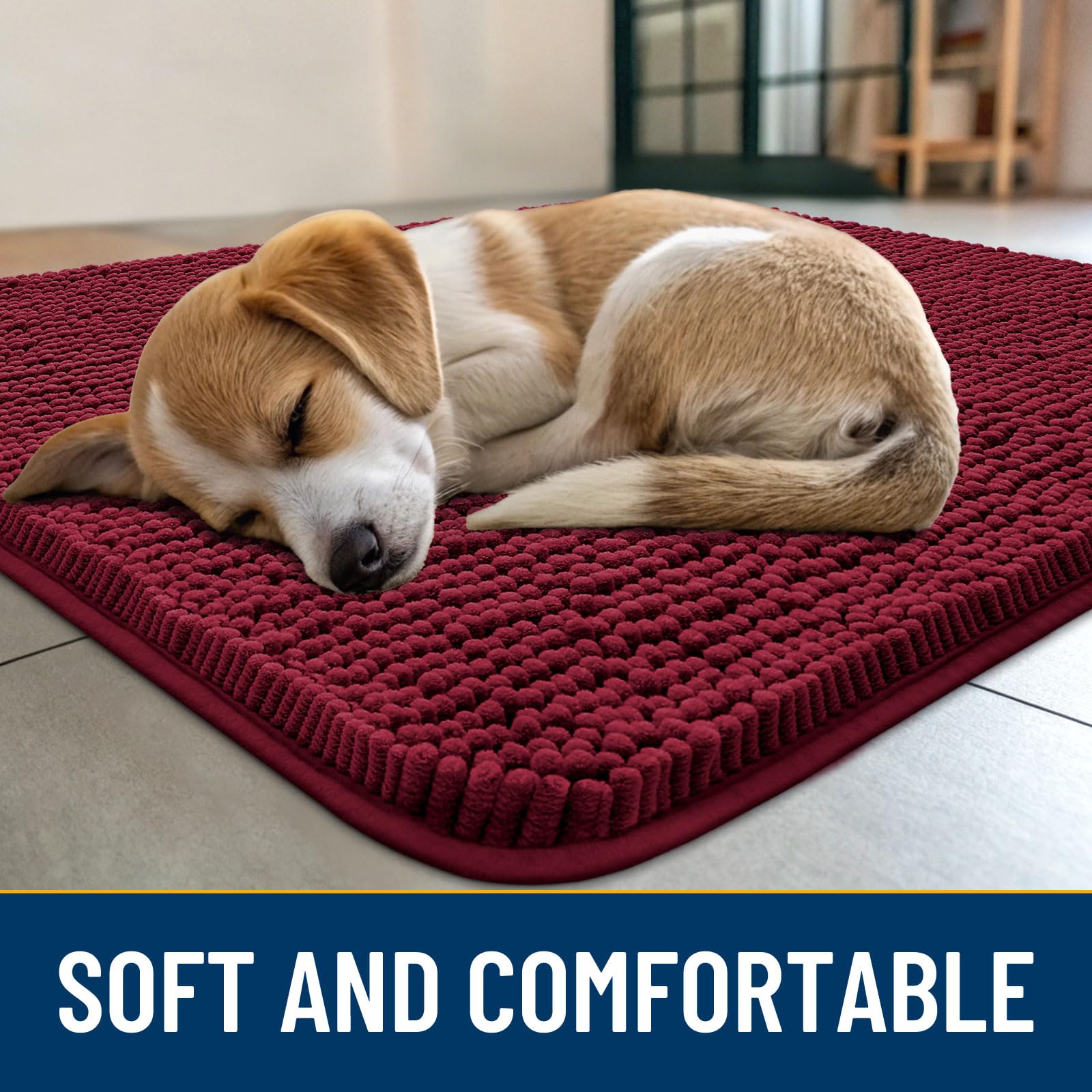 Smiry Dog Door Mat for Muddy Paws 59x24, Absorbs Moisture and Dirt Doormat, Non-Slip Washable Quick Dry Chenille Front Door Mat