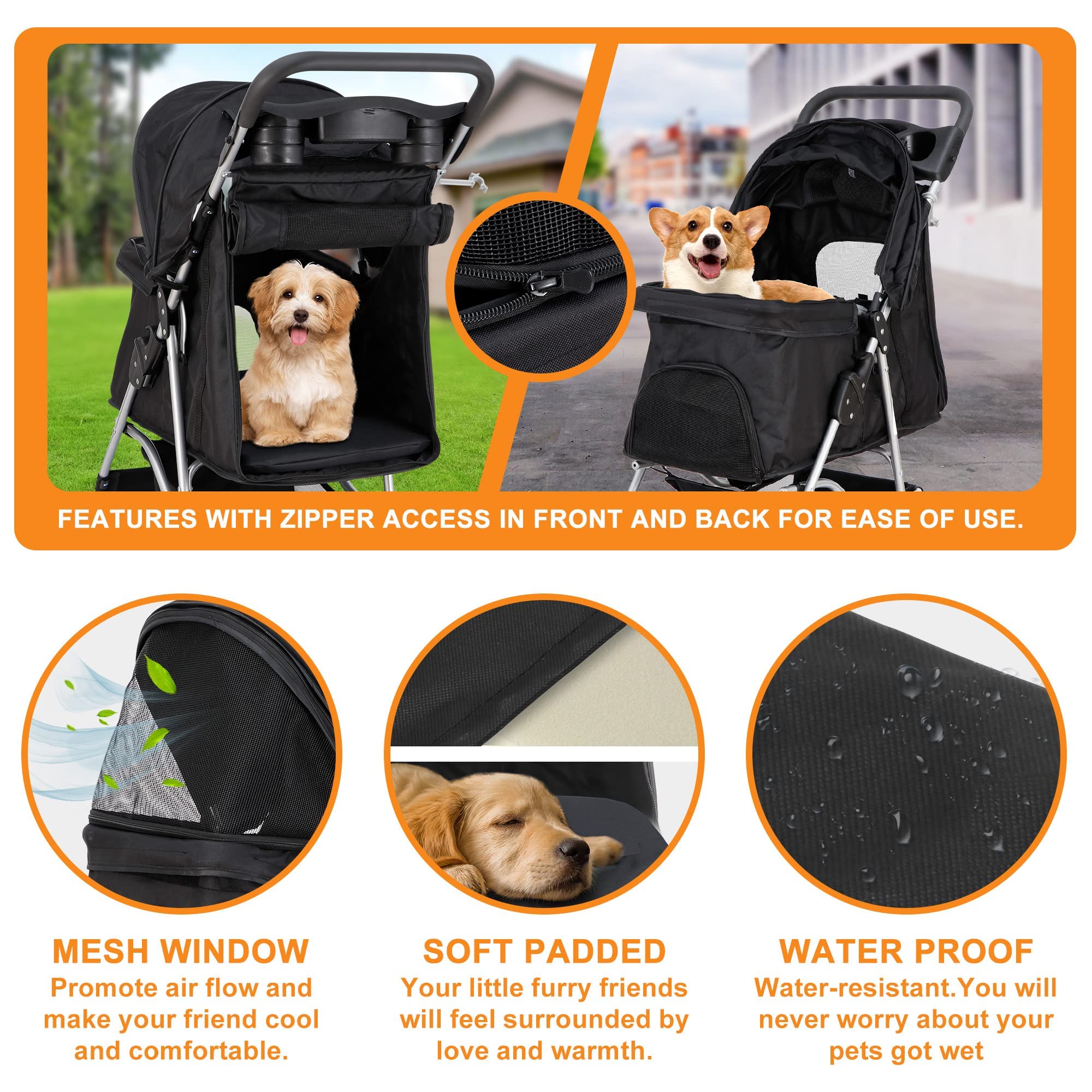 Pet Stroller 4 Wheels Dog Cat Stroller For Small Medium Dogs Cats Foldable Puppy Stroller With Storage Basket And Cup Holder