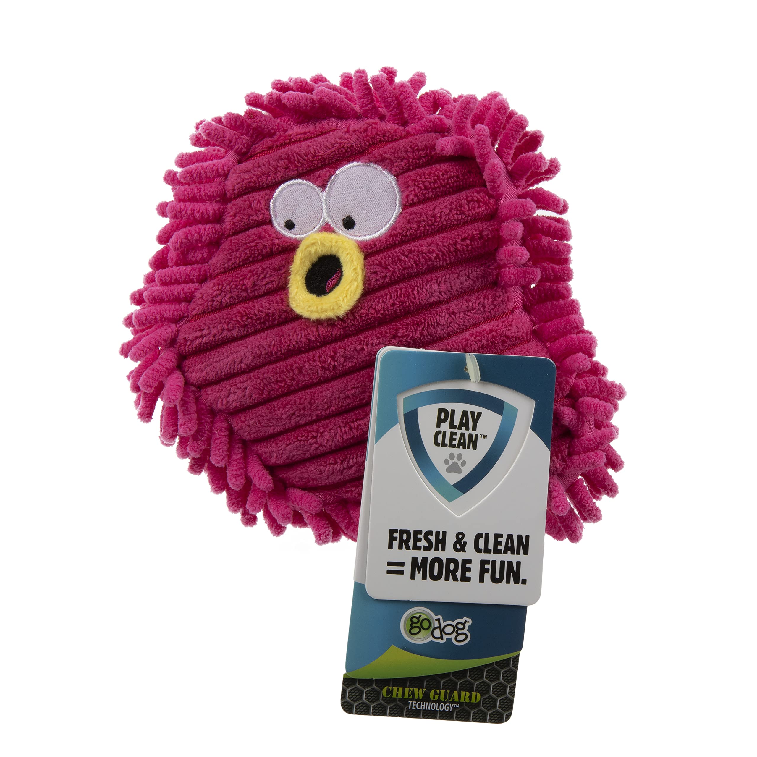 goDog PlayClean Germs Squeaky Plush Dog Toy with Odor-Eliminating Essential Oils, Chew Guard Technology - Pink, Small