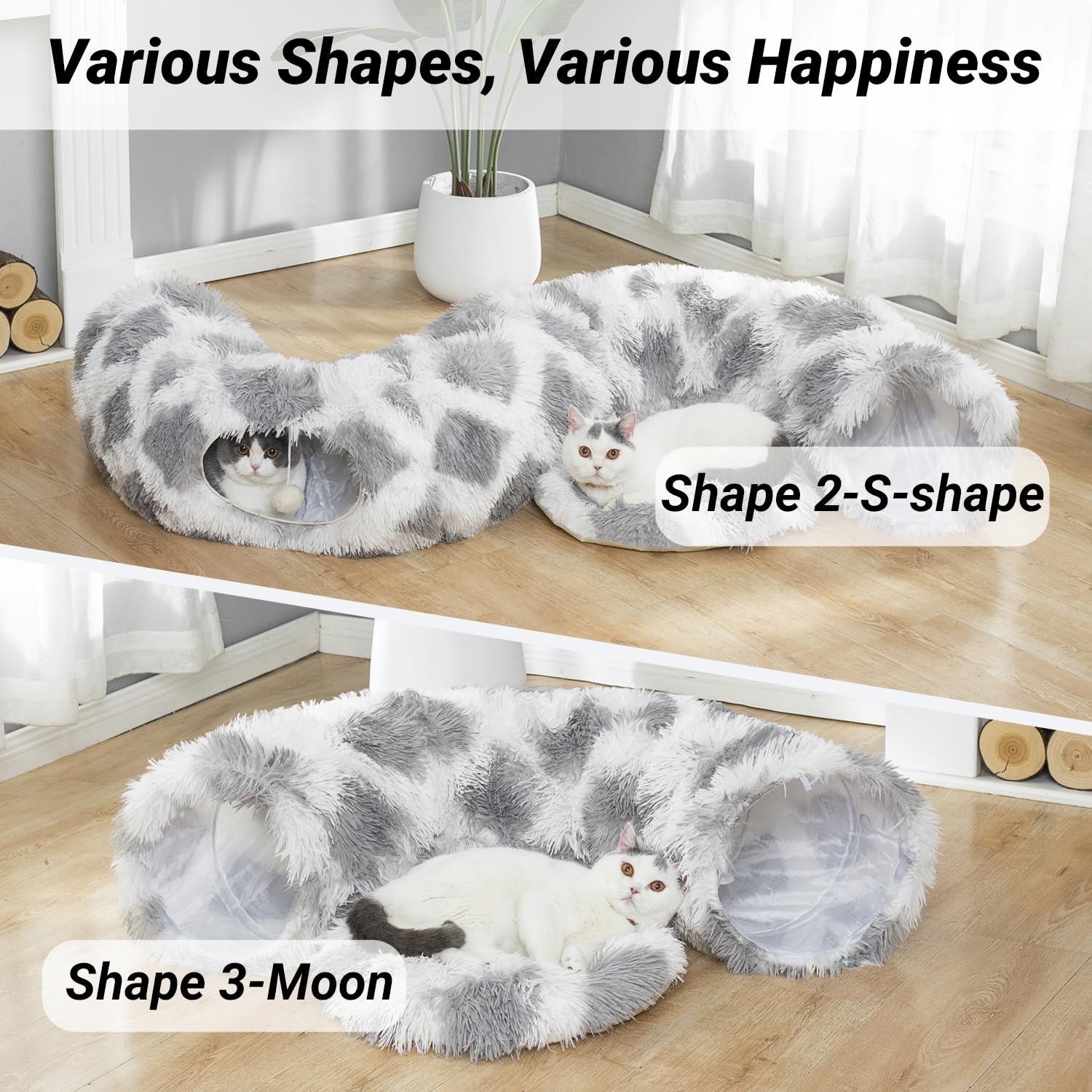 LUCKITTY Warm Fluffy Plush Cat Dog Tunnel Bed with Washable Cushion- Big Tube Playground Toys 3 FT Diameter Collapsible, for Ind