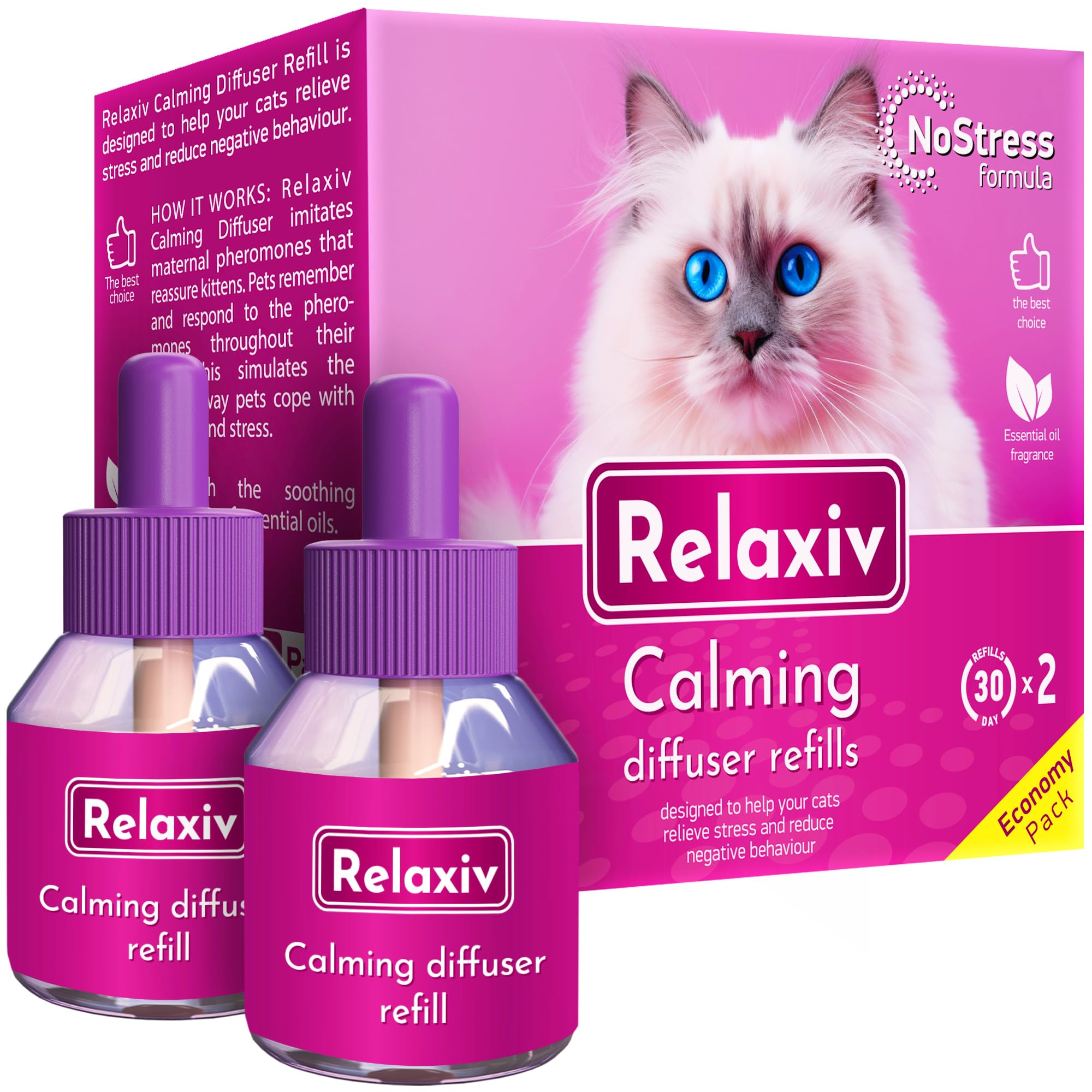 Calming Cat Diffuser Refill & Anti Anxiety Pet Products - Feline Calm Pheromones & Cats Comfort - Stress Relief with New Zone, F