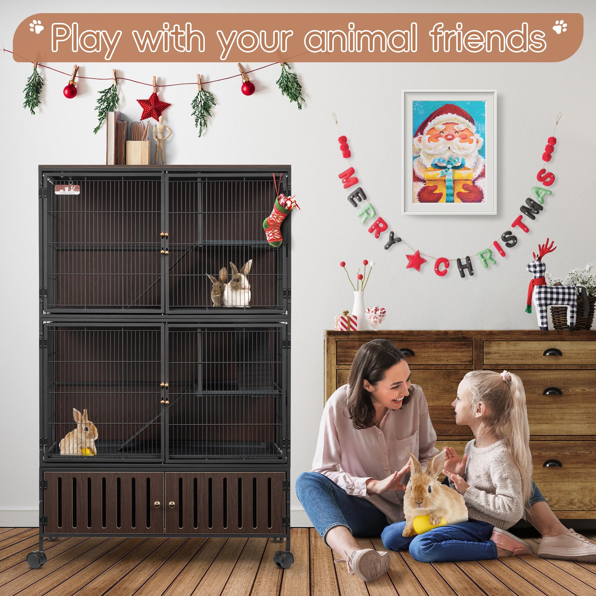 Habutway 60''H Metal Large Ferret Cage, Rolling Chinchilla Cage With Removable Ramps& Double Door, Critter Nation With Locker, S