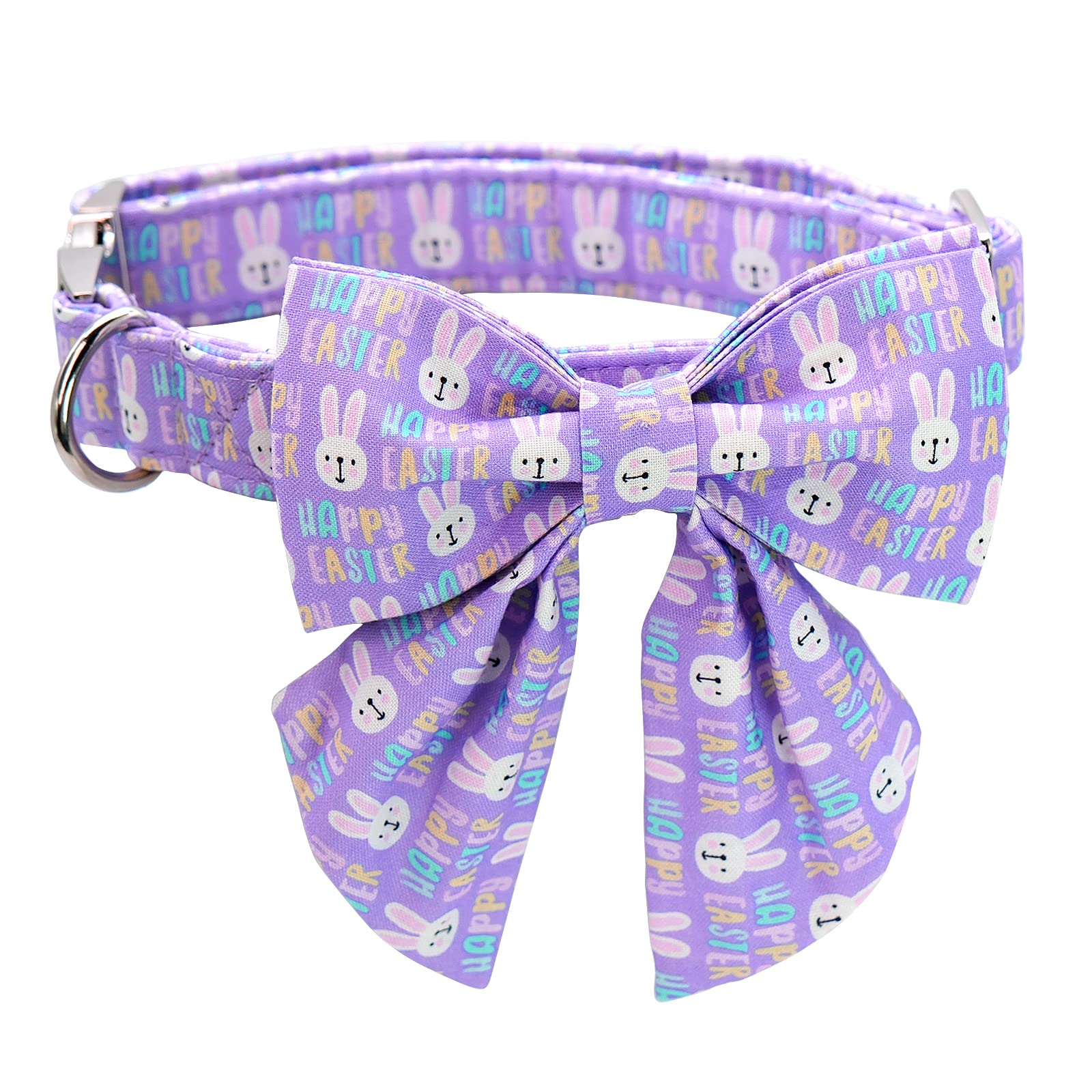 Mr. Chubbyface Easter Dog Collar Purple Rabbit Dog Collar With Flower Adjustable Dog Collar Bowtie For Small Medium Large Dogs