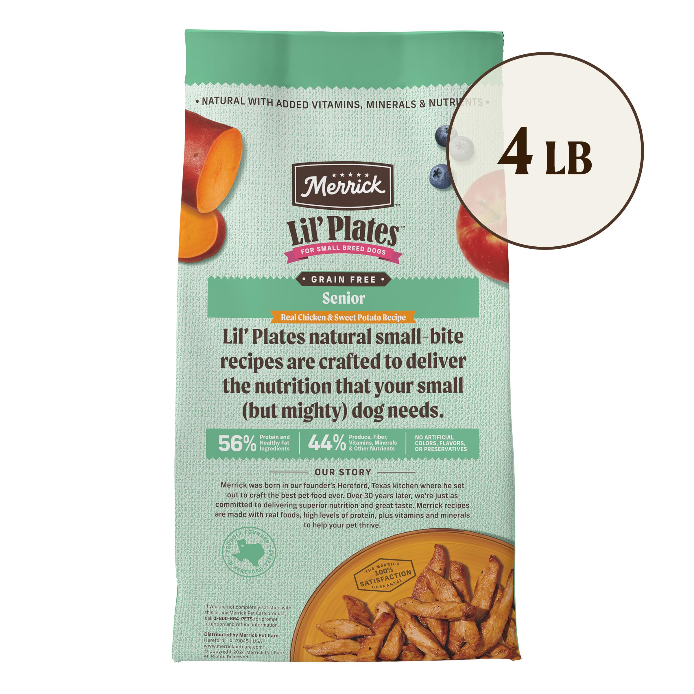 Merrick Lil Plates Premium Grain Free Senior Dry Dog Food For Small Dogs, Real Chicken, Sweet Potato Kibble - 4.0 lb. Bag