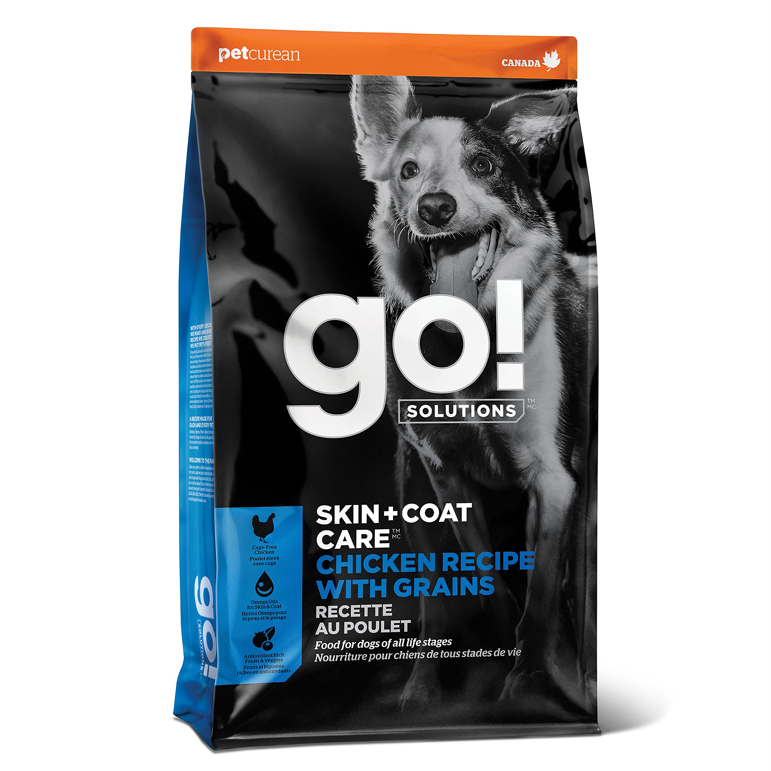 Go! Solutions Skin + Coat Care, Dry Dog Food, Chicken Recipe with Grains, 12 lb Bag