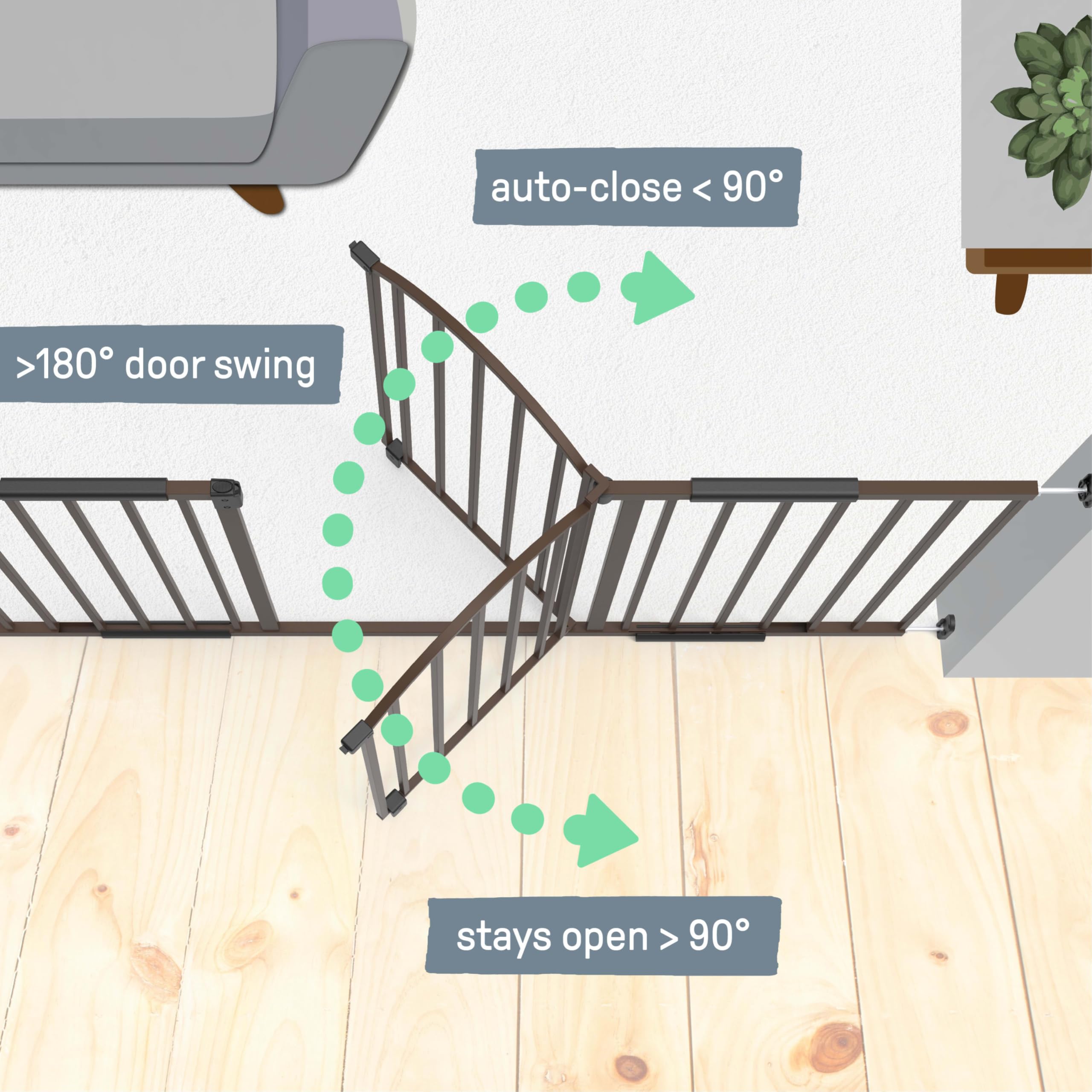 Summer Infant Metal Expansion Extra Wide Safety Pet And Baby Gate, 44'-71' Wide, 36” Tall, Hardware Mounted For Dog And Child Safety, Fits Large Opening Or Doorway, Auto Close Walk Thru Door - Bronze
