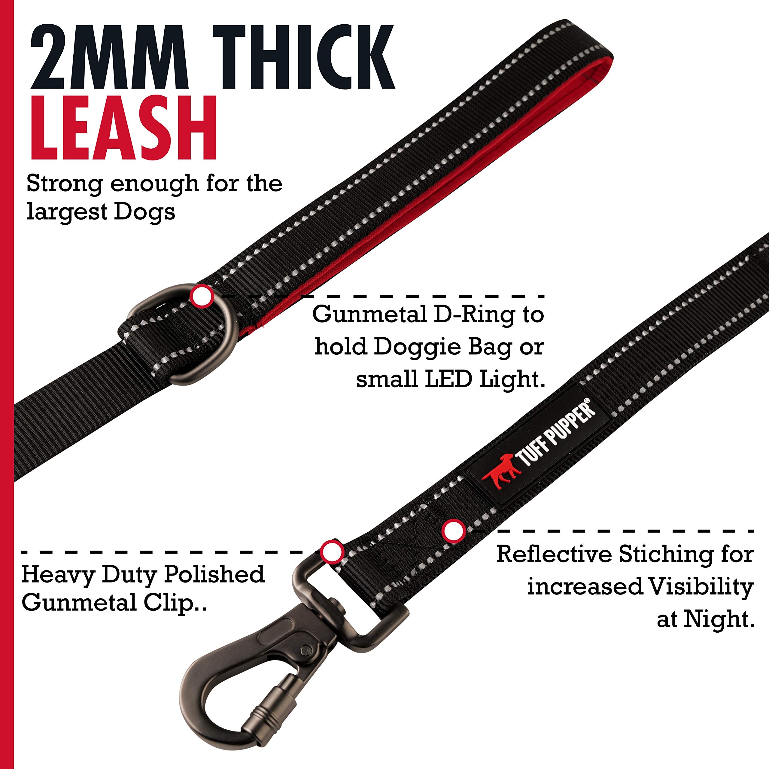 Tuff Pupper Heavy Duty Double Handle Dog Leash | Twist Locking Carabiner Dog Clip | Safety Lock Leash To Hold Strong Dogs | Refl