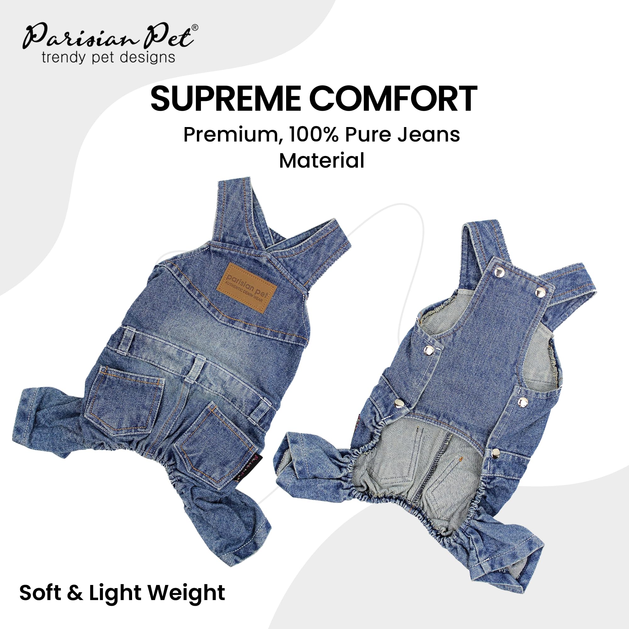 Parisian Pet Denim Overall - Blue Dog Jeans Outfit - Breathable Puppy Jumpsuit Costumes - Machine Washable Overall For Dogs - Do