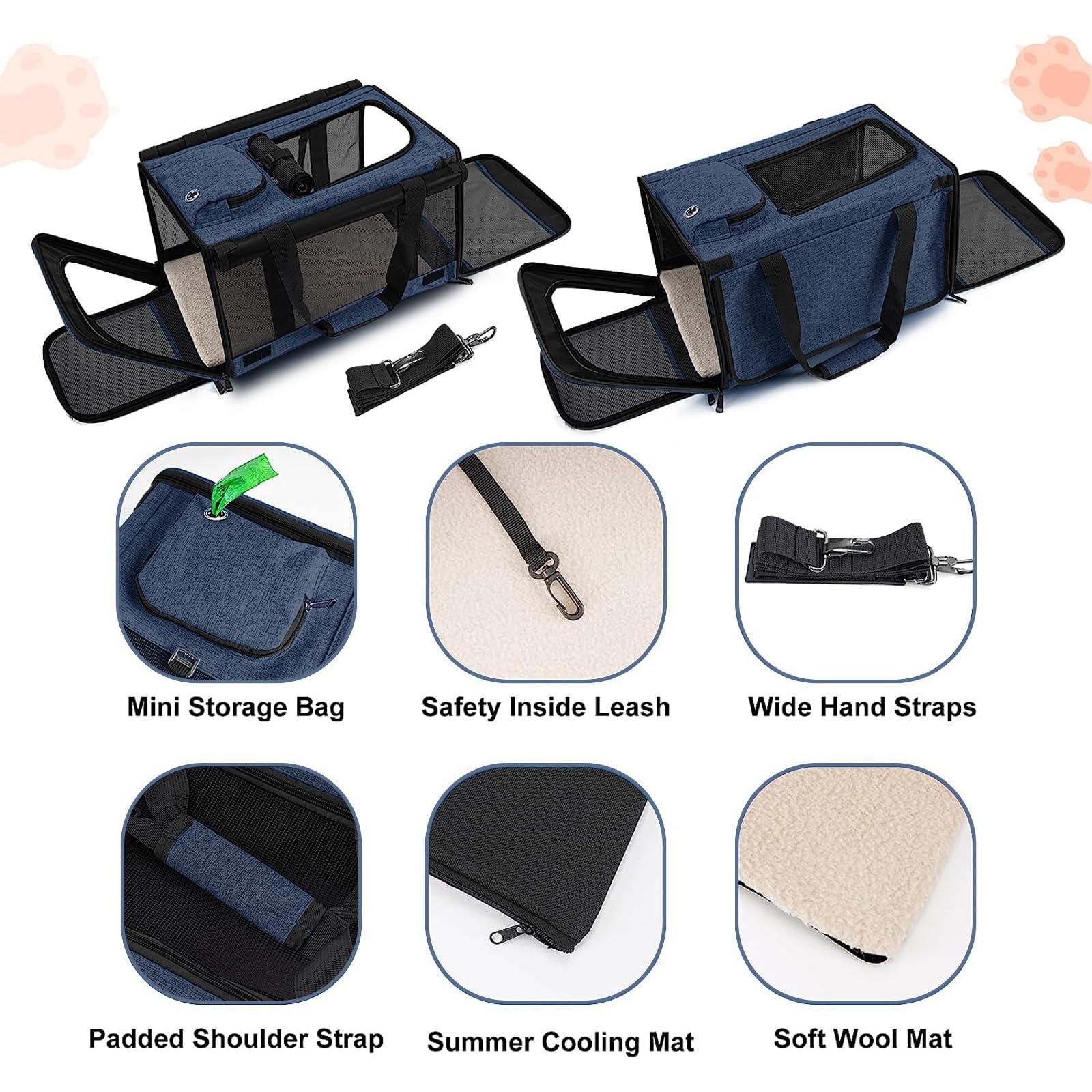Gapzer Medium Cat Carrier For Large Cat 15 Lbs+ Soft Pet Carrier Small Puppy/Ventilated 2 Kittens Car Travel Bag Case/Comfy Big Cat 25 Pounds/Soft-Sided Mesh Cat Products Dark Blue
