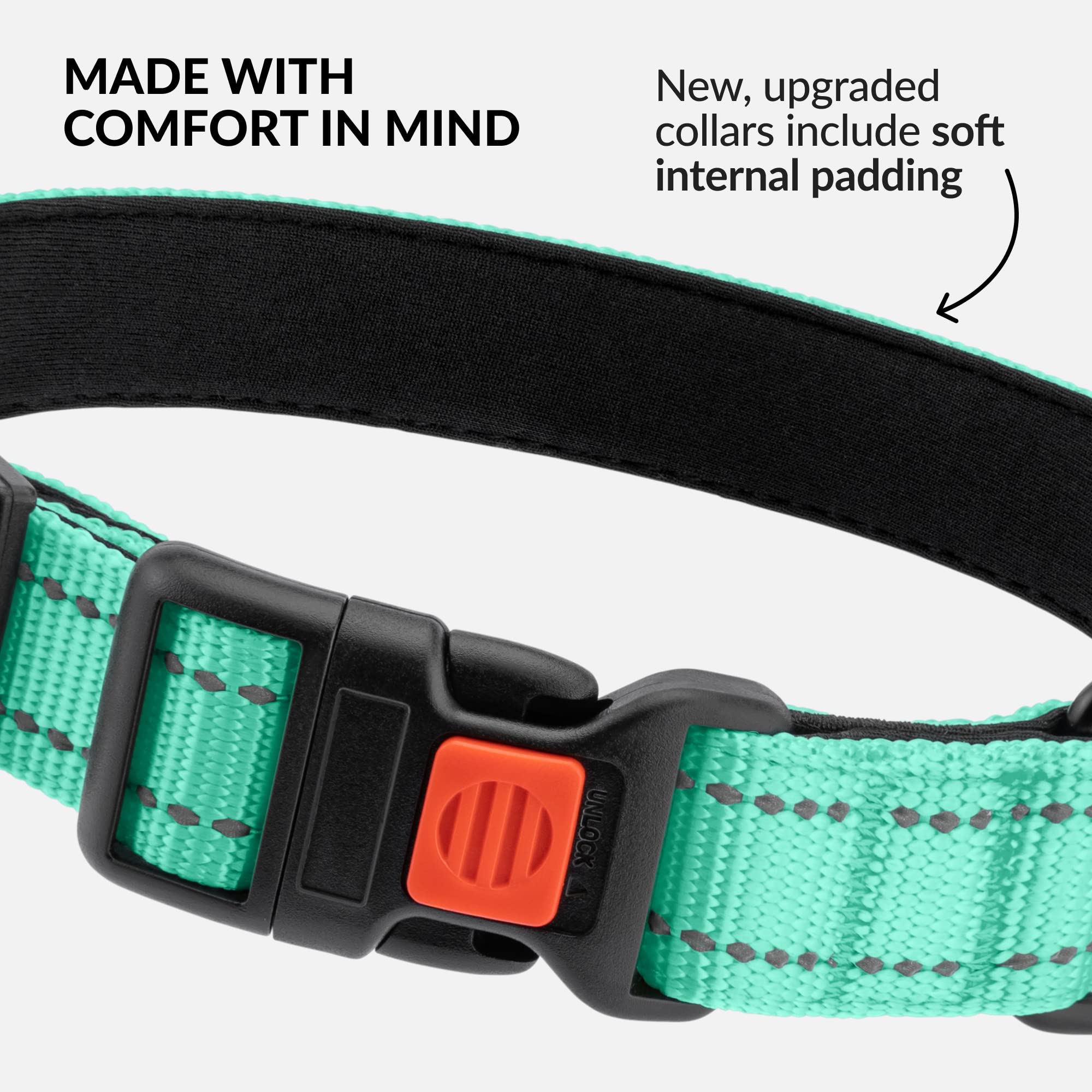 Collardirect Reflective Padded Dog Collar For A Small, Medium, Large Dog Or Puppy With A Quick Release Buckle - Boy And Girl - Nylon Suitable For Swimming (18-26 Inch, Mint Green)