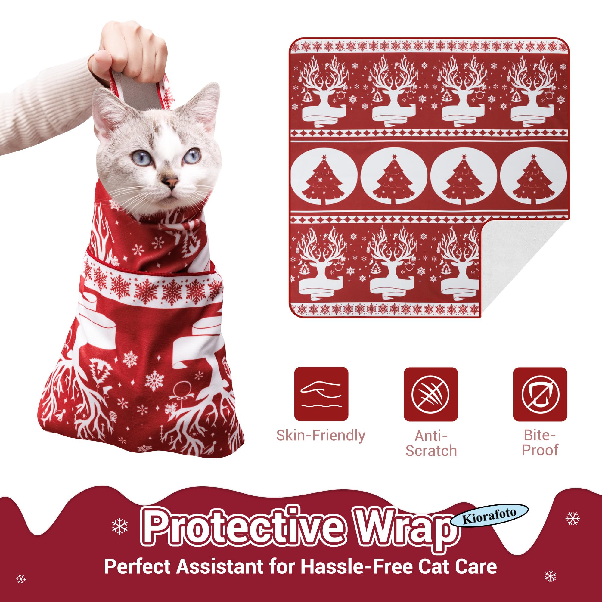 27.5'' Large Cat Wrap For Nail Trimming,Self-Adherent Cat Grooming Wrap For Adult Cat & Small Dog, Anti-Scratch Cat Swaddle Burr