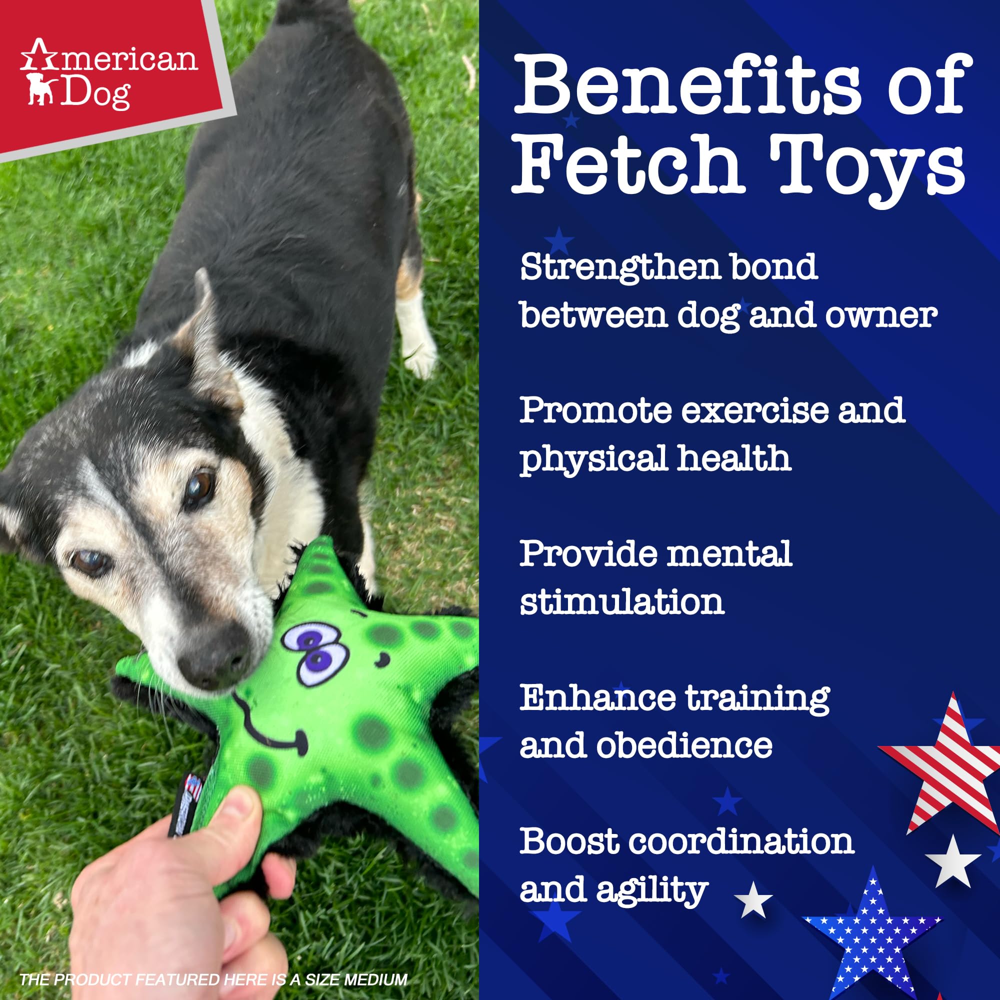 American Dog Stanley Starfish - Durable Fetch Dog Toy Made In Usa From Pet-Safe, Machine-Washable 1000D Nylon Material And Minky