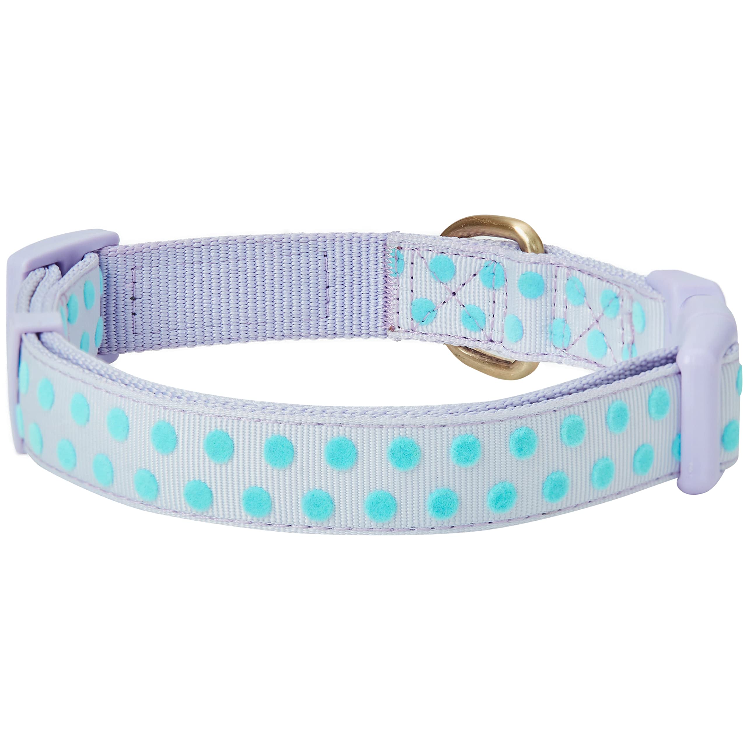 Blueberry Pet 4 Patterns Adjustable Flocking Dog Collar with Artificial Silk Flower - Polka Dot in Pastel Purple, Large, Neck 18