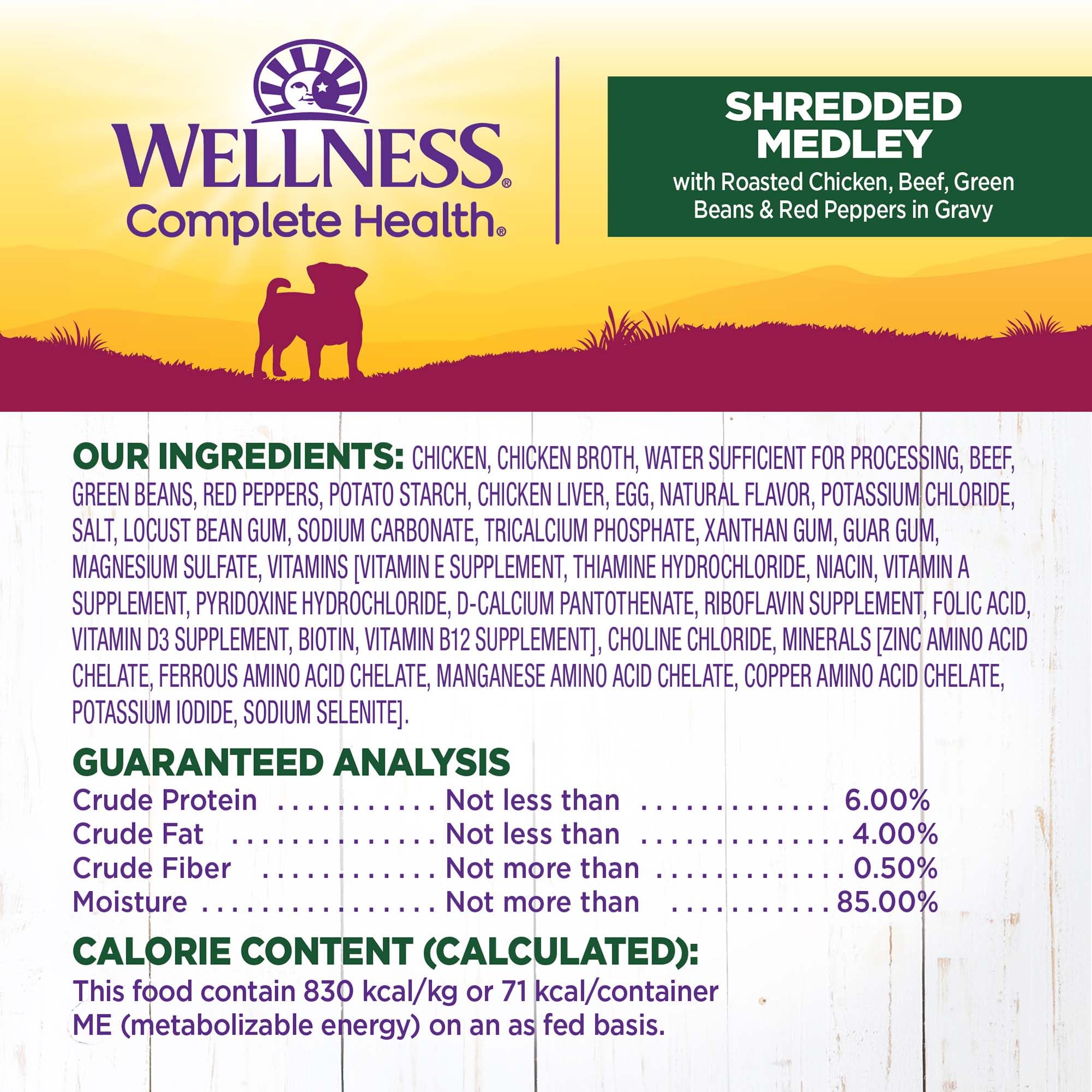 Wellness 3 Oz Grain Free Natural Wet Small Breed Roasted chicken, beef, green beans & Red Peppers. (12 Pack), One Size