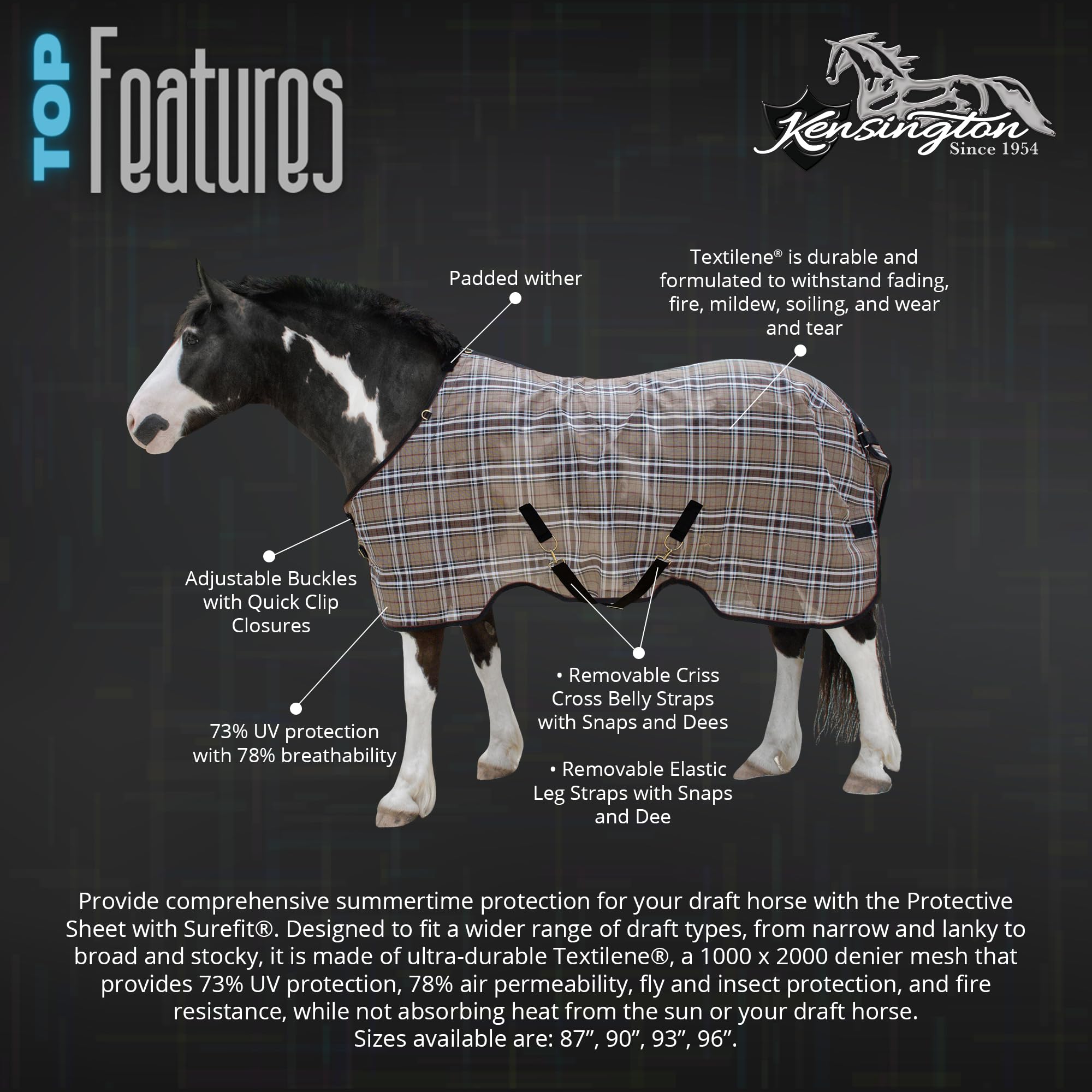 Kensington Breathable And Uv Protective Sheet Surefit All Season Protection For Horse - 96'', Deluxe Black