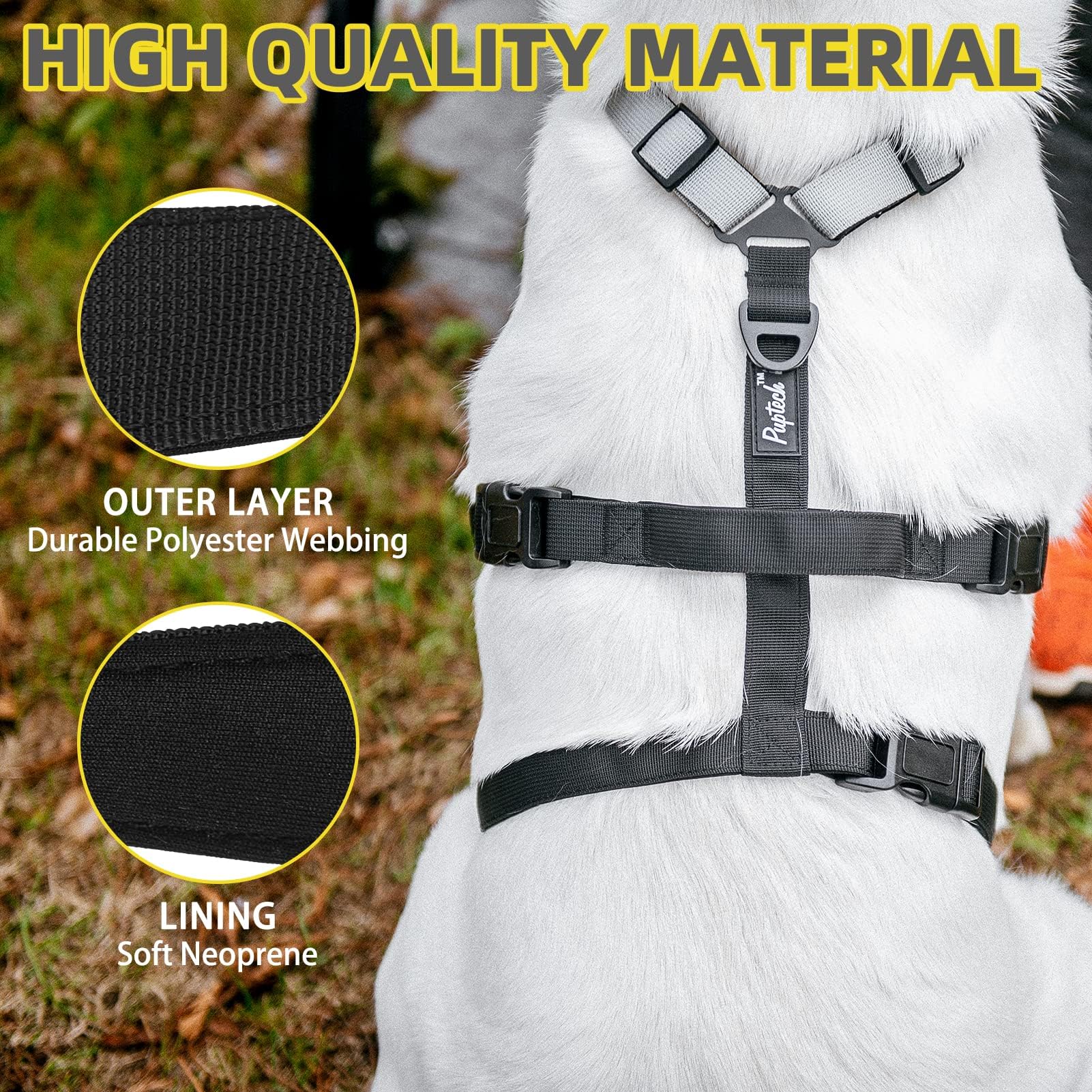 Pupteck Escape Proof Dog Harness - No Pull Soft Padded Full Body Pet Halter Harness With Lift Handle For Small Medium Large Doggies Walking Hiking Hunting, Snowwhite & Black, Xl