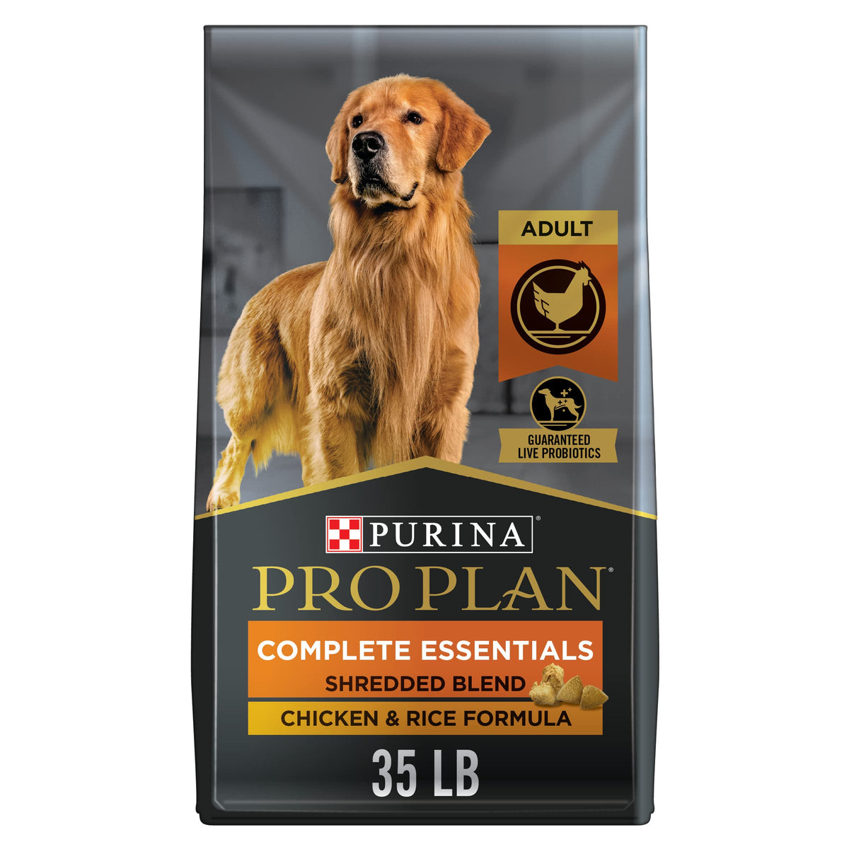 Purina Pro Plan Complete Essentials Shredded Blend Chicken And Rice Dog Food Dry Formula With Probiotics For Dogs - 35 Lb. Bag