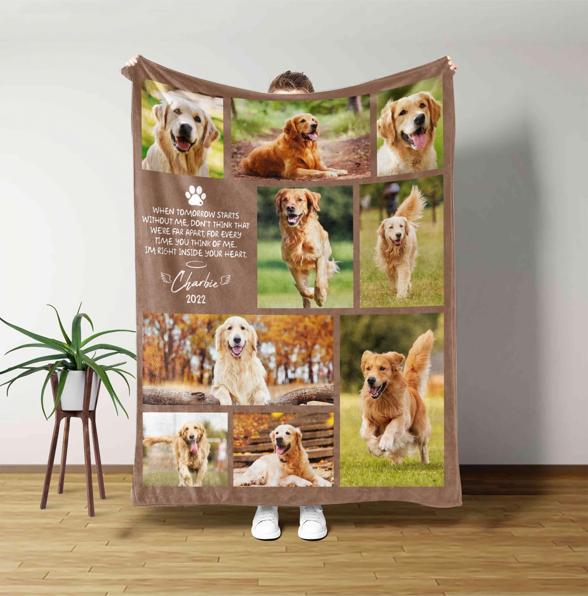 Personalized Dog Blanket With Pictures, Custom Memorial Blanket Gifts For Dog Lover,Dog Mom,Cat Mom,Custom Pet Blanket Personali
