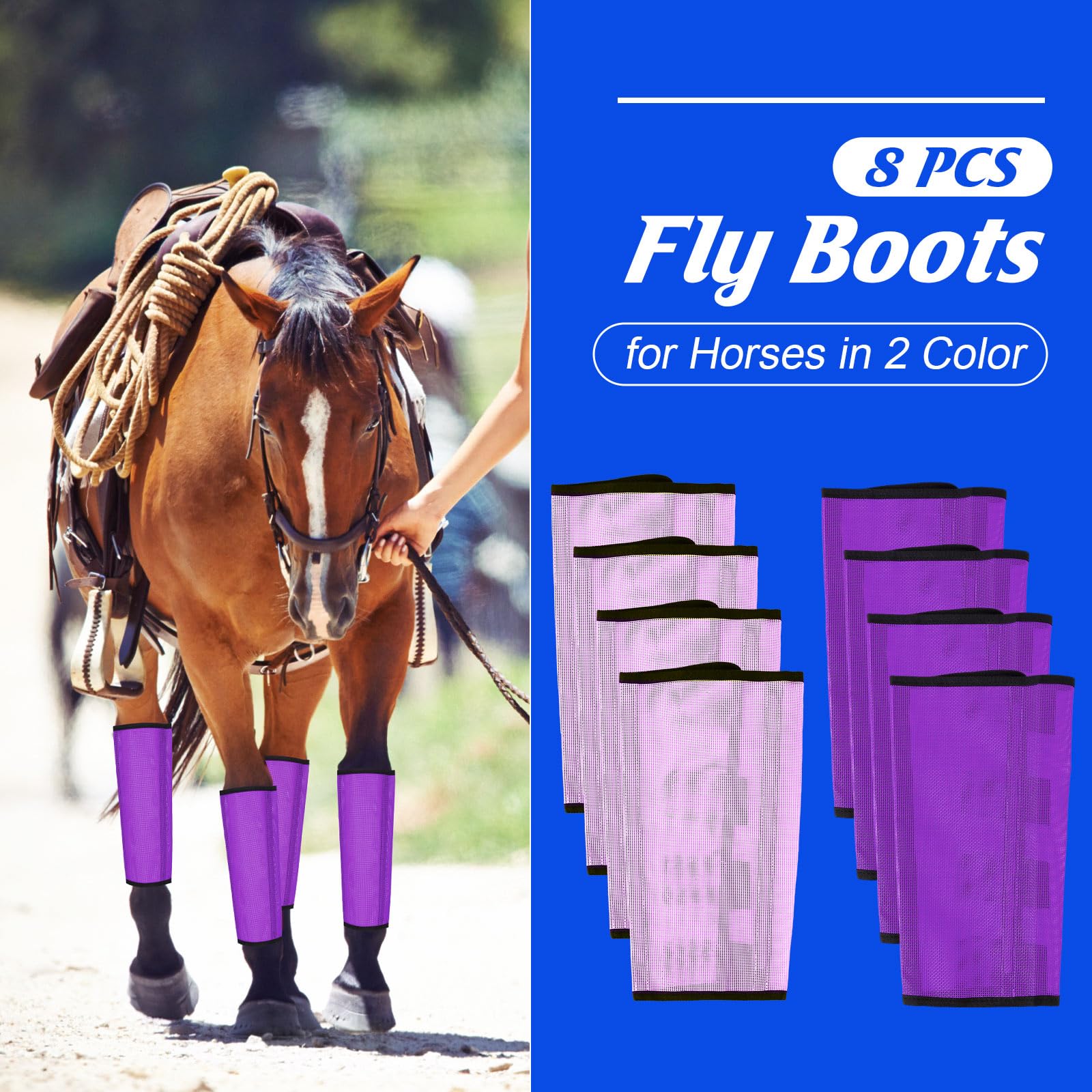 Bulyoou 8 Pcs Mesh Fly Boots for Horse Breathable Mesh Horse Boots Protective Horse Leg Wraps Horse Leggings for Preventing Flie