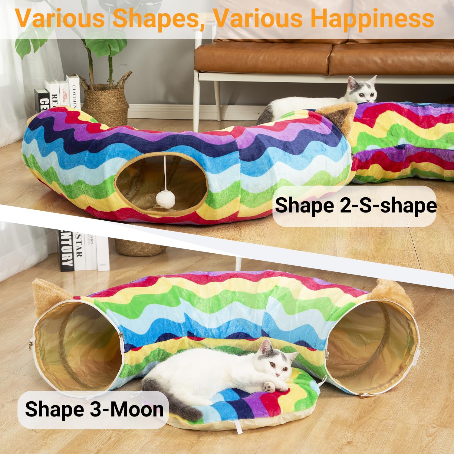 Luckitty Large Cat Tunnel Bed With Plush Cover,Fluffy Toy Balls, Small Cushion And Flexible Design- 10 Inch Diameter, 3 Ft Lengt