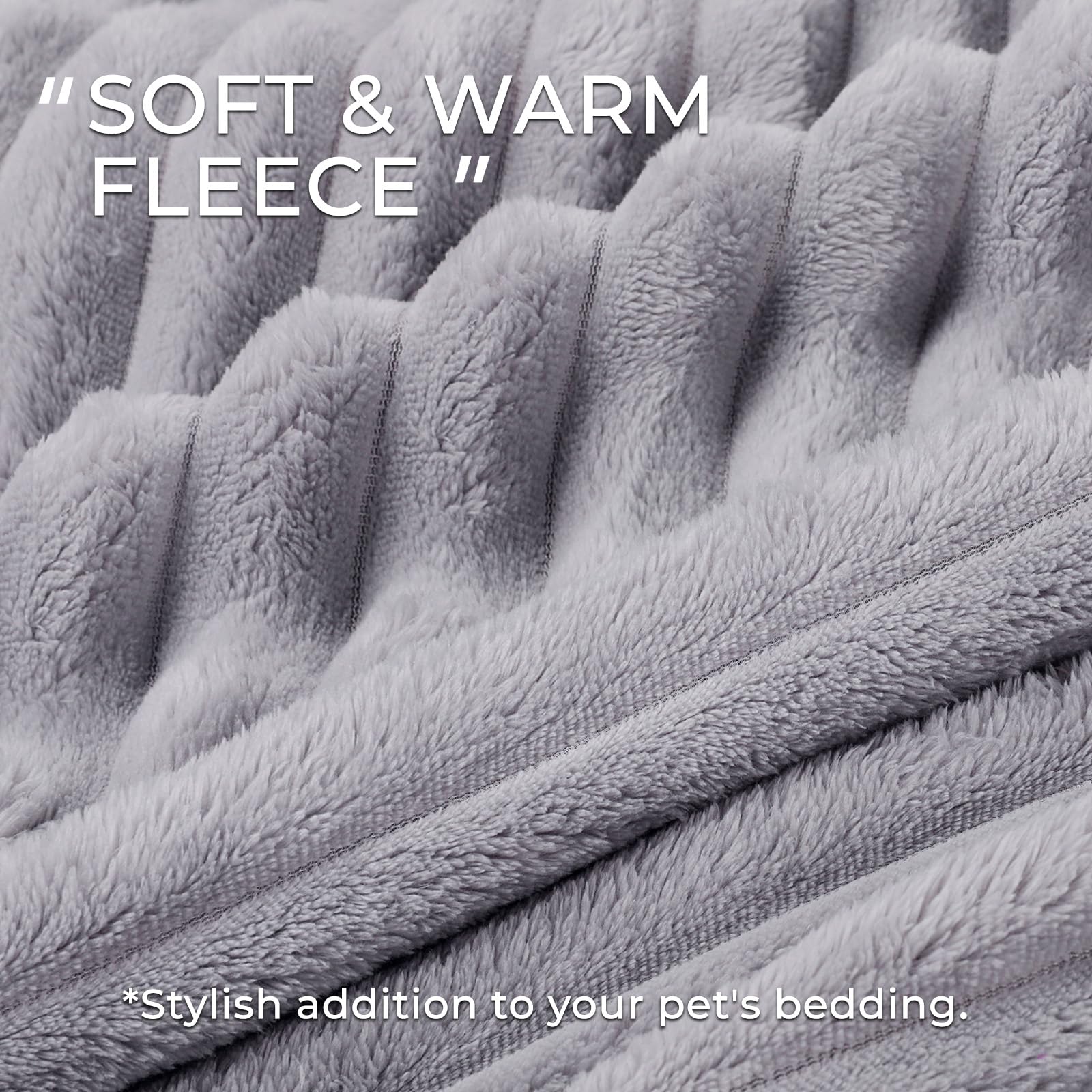 Linenlux 1 Pack 3 Soft Fleece Dog Blanket For Pet Washable Warm Cat Puppy Fluffy Calming Flannel Grey Large