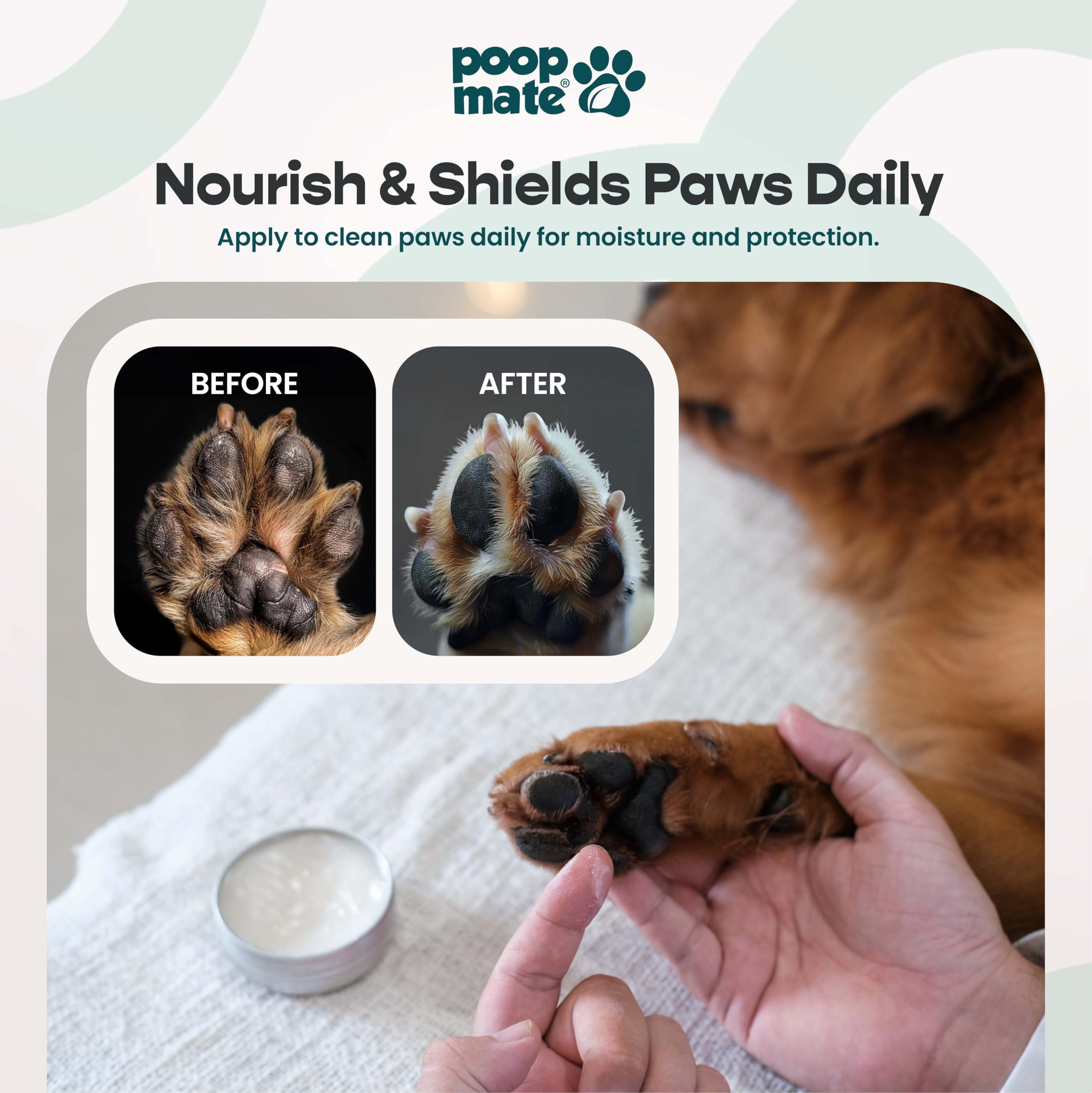 Poop Mate Dog Paw & Nose Balm (2 Oz) | Natural, Lick-Safe Soothing Balm With Coconut Oil & Shea Butter | Moisturizing Paw Butter
