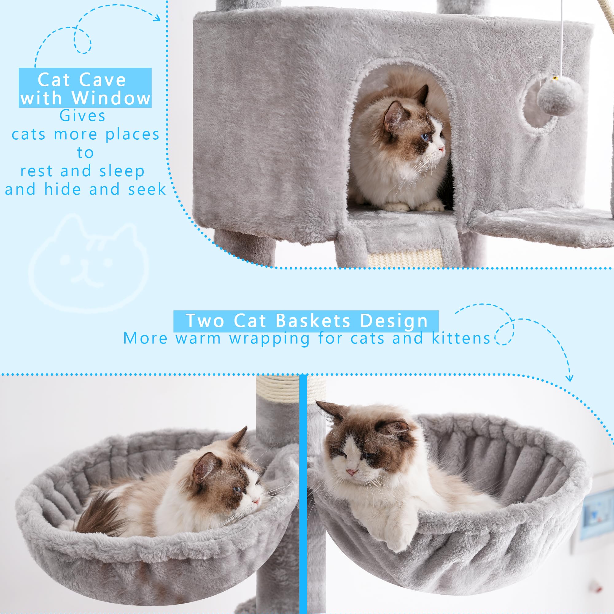 Hey-Brother Cat Tree, 98.4-110.2 Inches Floor To Ceiling Cat Tree-Adjustable Height, Tall Cat Climbing Tower For Cats Large Adul