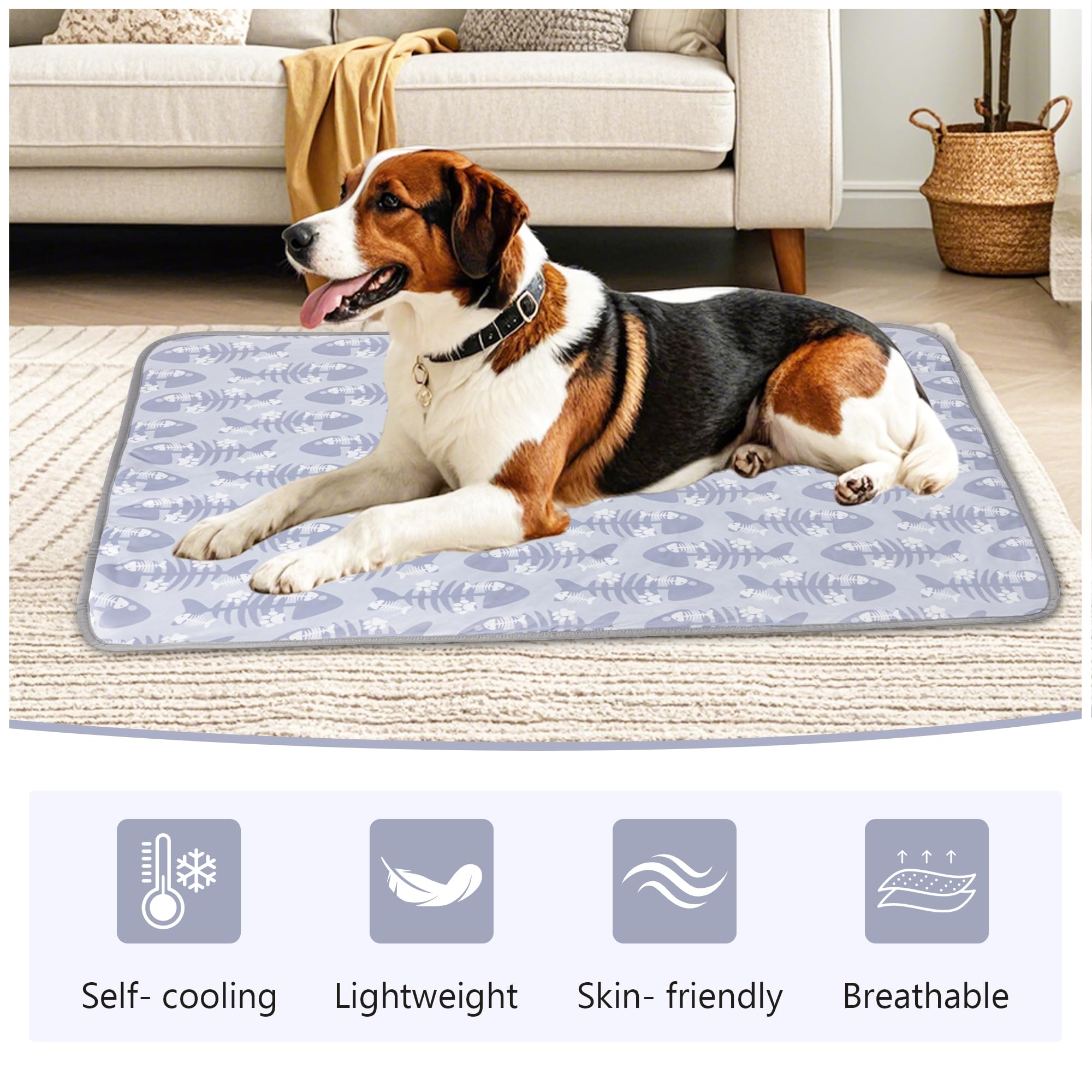 Delifur Cat Cooling Mat- Pet Cooling Mat Outdoor For Dogs Ice Pad For Kitten Cat Puppy Machine Washable (Medium, Grey Fishbone)