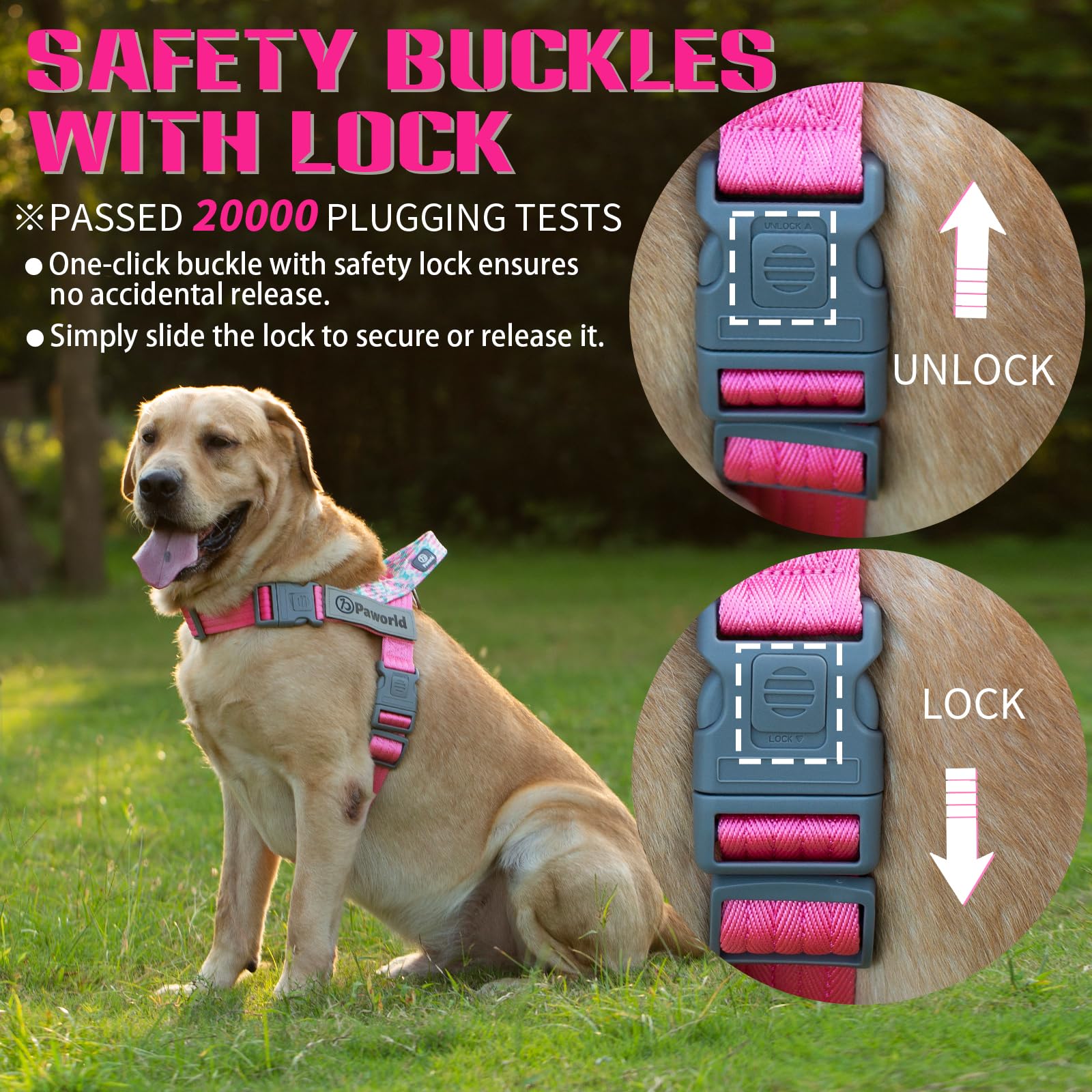 Paworld Service Dog Harness and Leash Set, No-Pull Service Dog Vest with 4 PCS Reflective Patches, Dog Vest Harness with Handle,