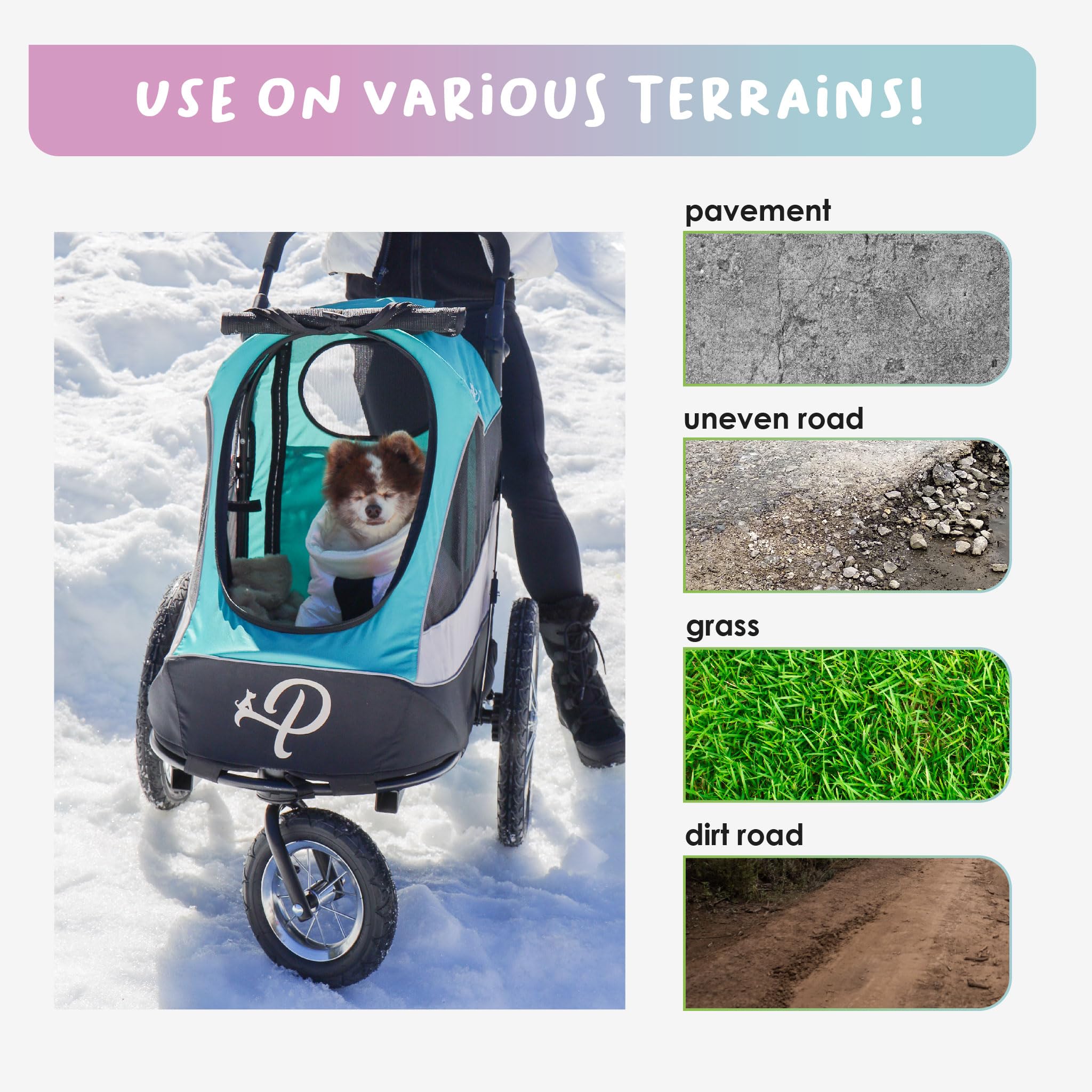 Petique Trailblazer Jogger, Dog Cart For Medium Size Pets, Ventilated Pet Stroller For Cats & Dogs, Turquoise
