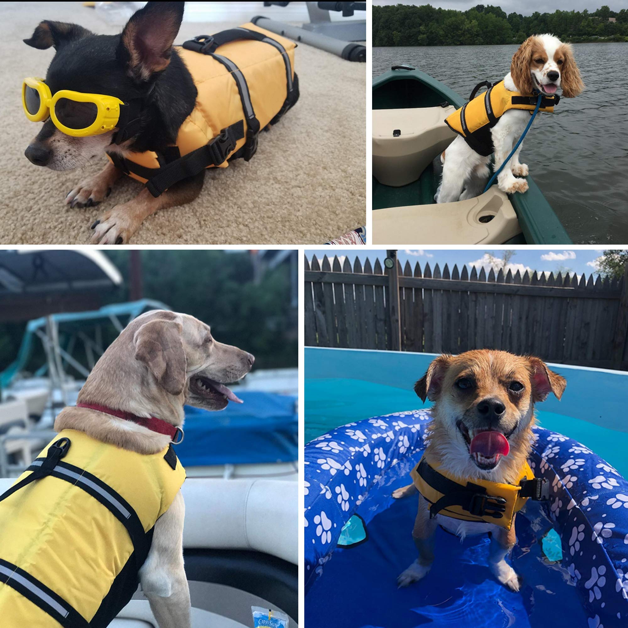 Dog Life Jacket Easy-Fit Adjustable Belt Pet Saver Swimming Safety Swimsuit Preserver with Reflective Stripes for Doggie (L, Yel