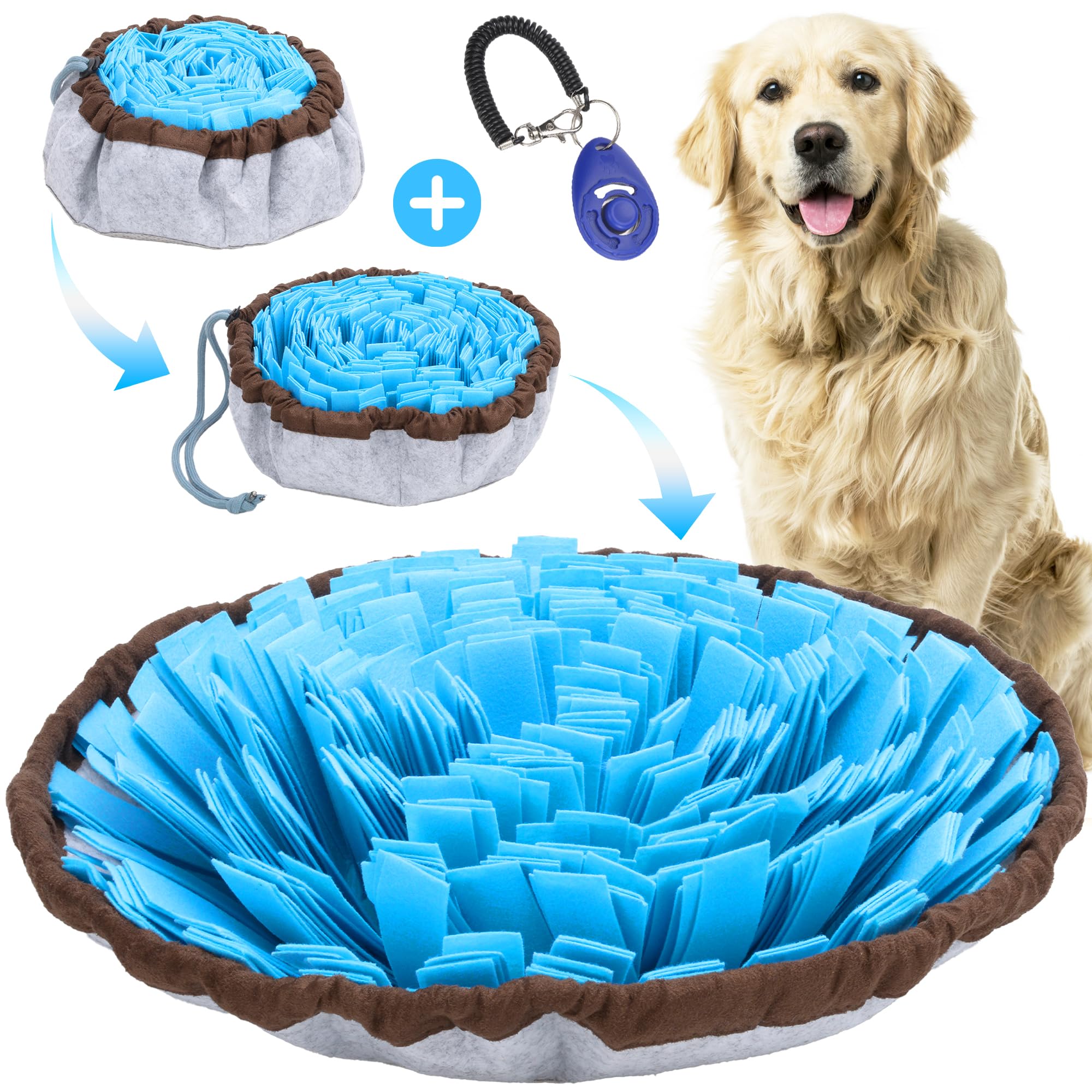 Friendly Barks 18    Adjustable Snuffle Mat Dogs with Training Clicker & Suction Cup - Puzzle Toy for Mental Stimulation & Slow 