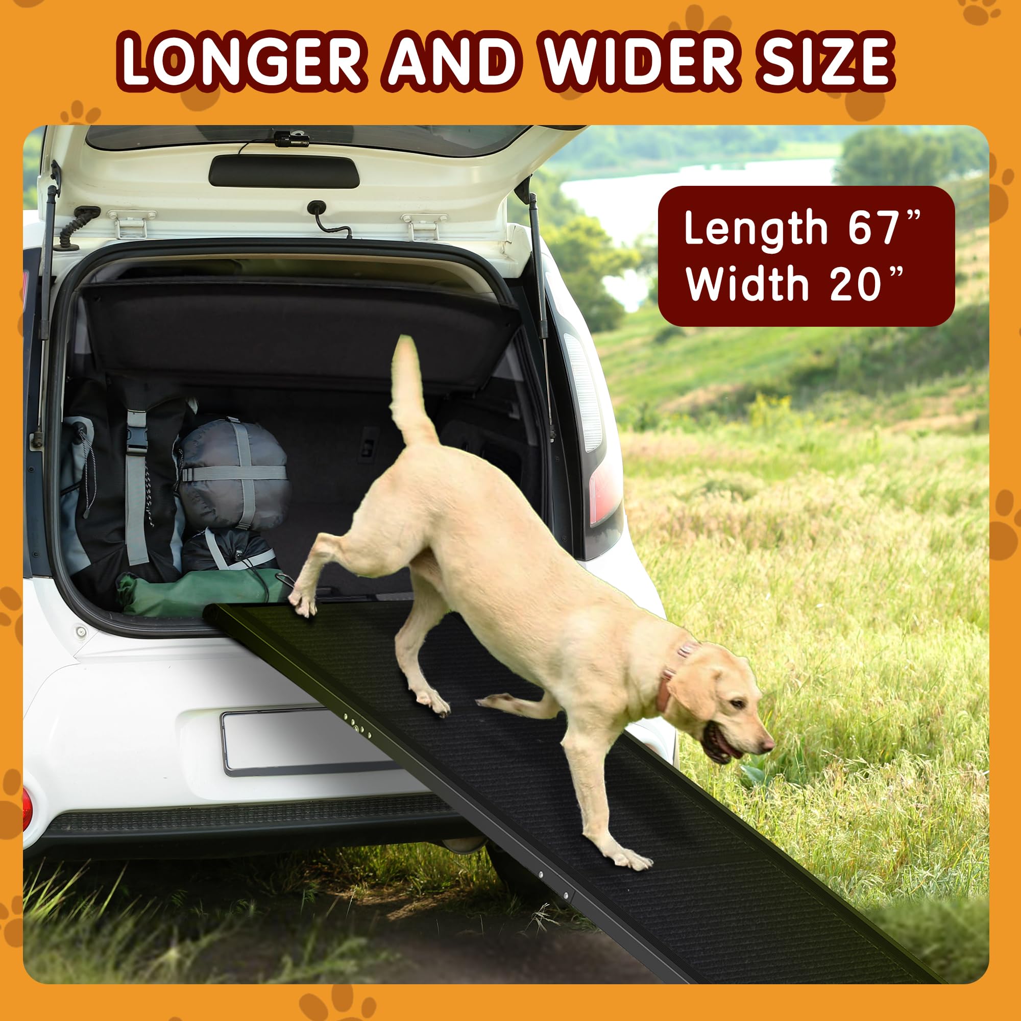 Purrsign Dog Ramp for Car, 67x20 Car Ramp for Large Dogs, Foldable&Portable, with Non-Slip Rug Surface, Extra Wide Dog Car Ramp