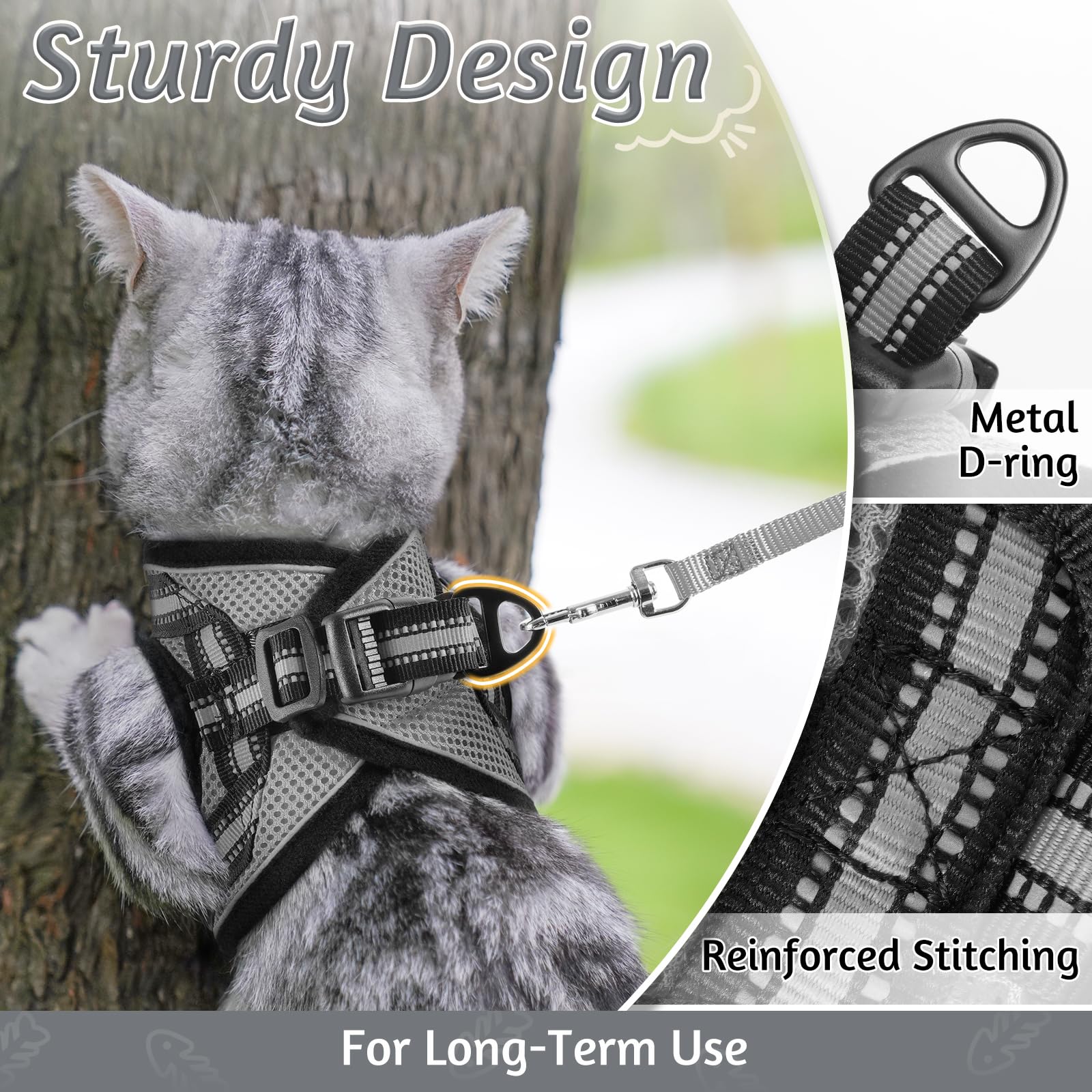 Rabbitgoo Cat Harness And Leash Set For Walking Escape Proof, Adjustable Soft Kittens Vest With Reflective Strip For Cats, Comfortable Outdoor Vest, Grey, S