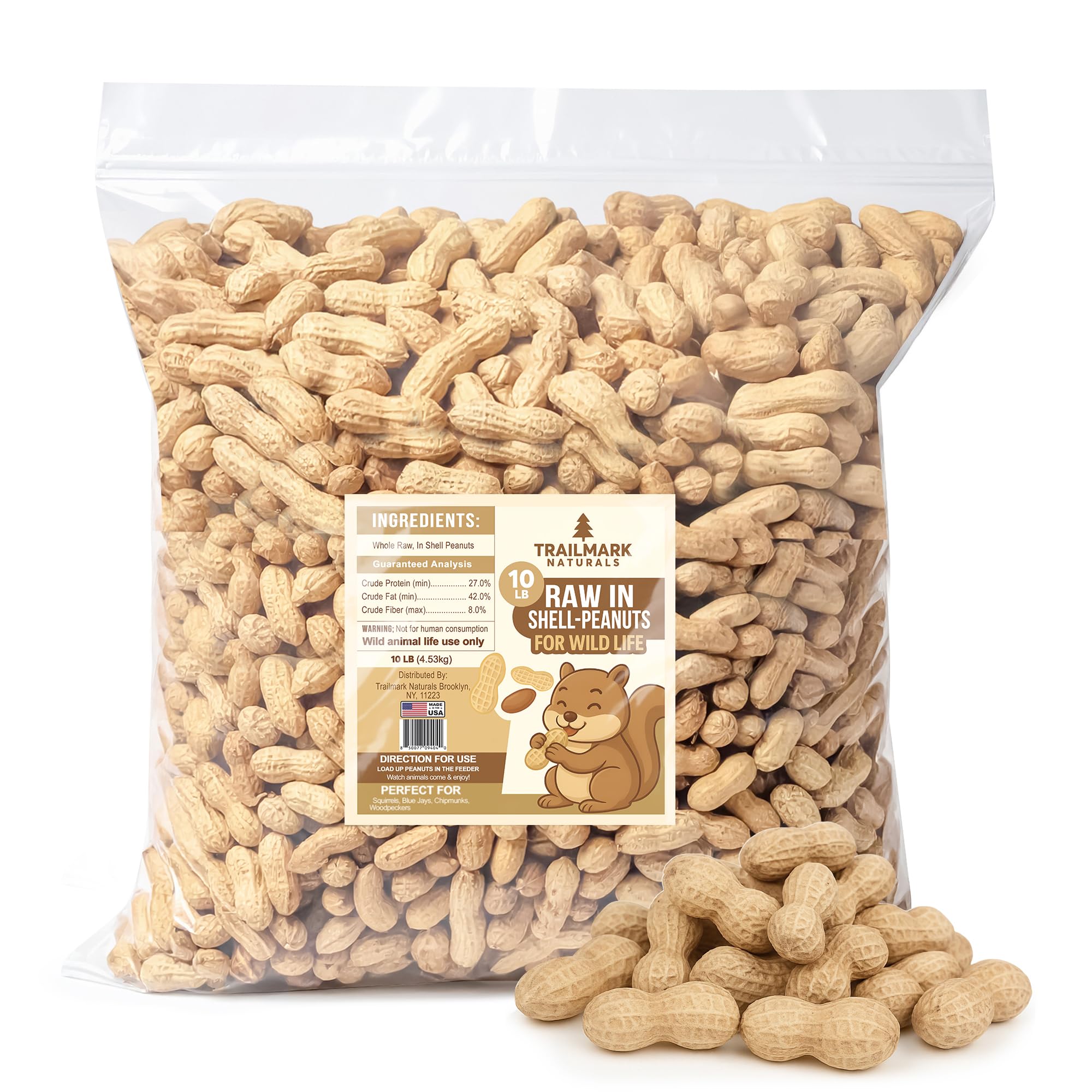 Trailmark Naturals - 10 LB - Raw Peanuts For Squirrels, Raw In Shell Peanuts For Birds and Wildlife- Squirrel Food, Wild Bird Se