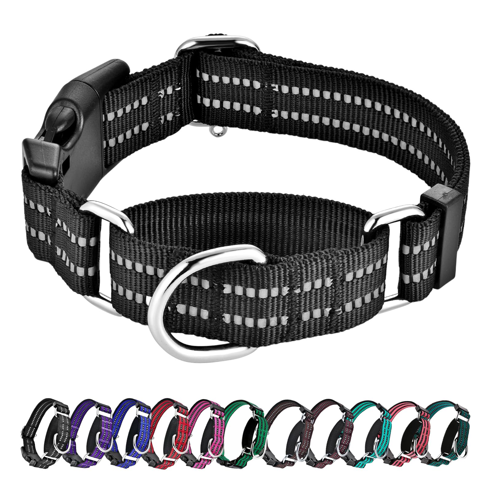 Hikiko Martingale Collar For Dogs Reflective Nylon Dog Collar With Quick Release Buckle Adjustable Training No Slip Dog Collars 