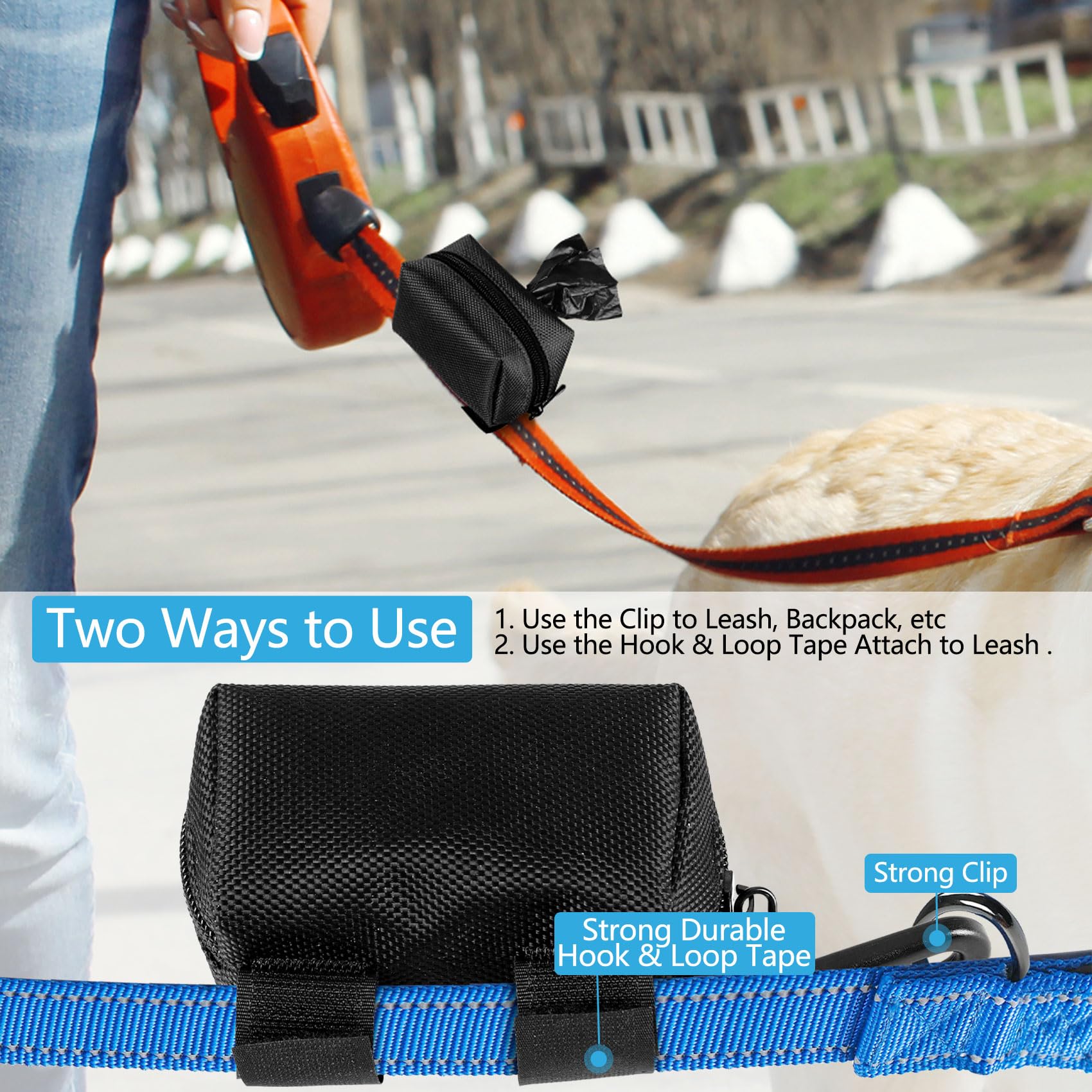 2 Pack Dog Poop Bag Holder for Leash Attachment - Waste Bag Dispenser for Leash - Fits Any Dog Leash - Portable Set with 1 Hand
