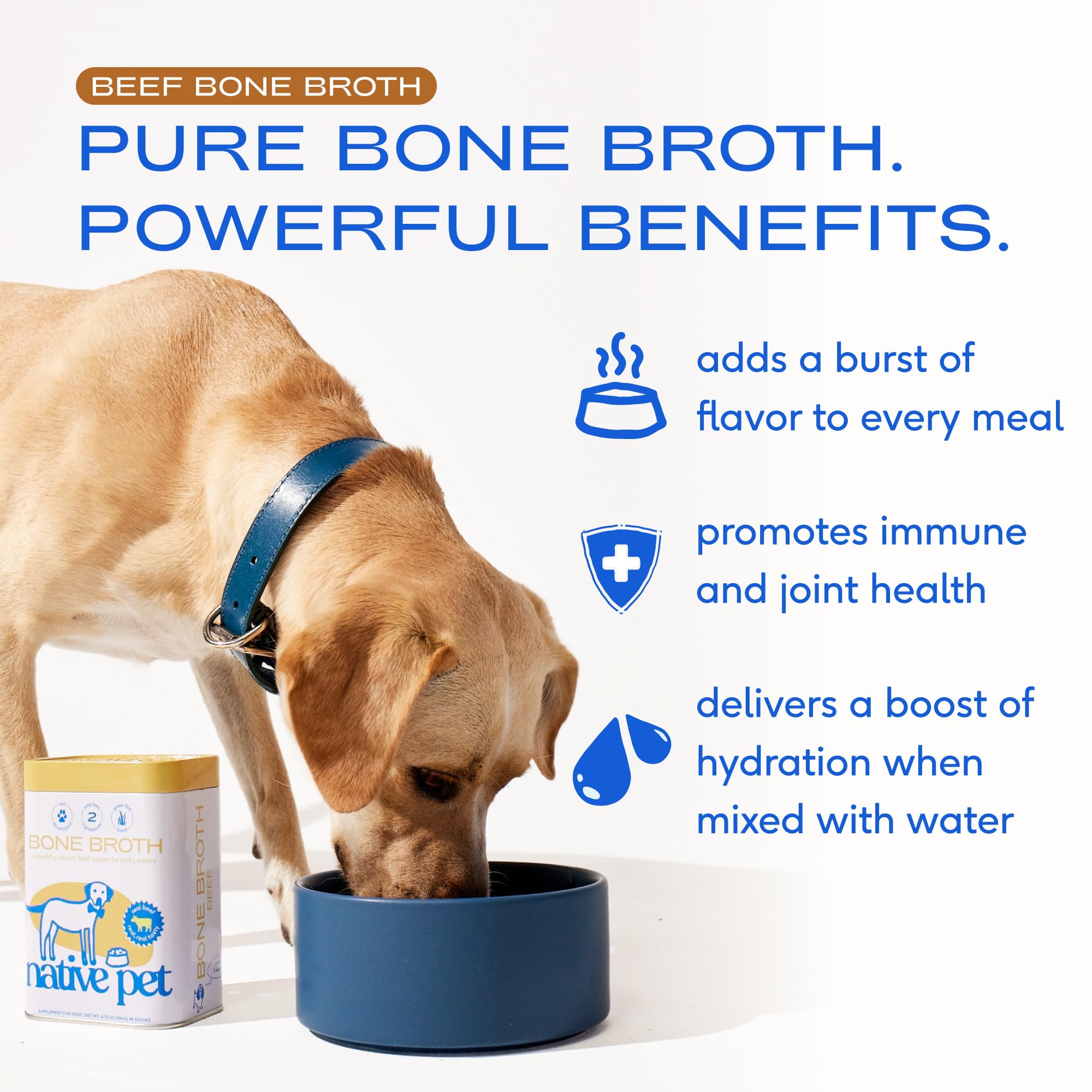 Native Pet Bone Broth for Dogs and Cats - Made with Real Beef Bone Broth, Dog Food Toppers for Picky Eaters- Provides Extra Hydr